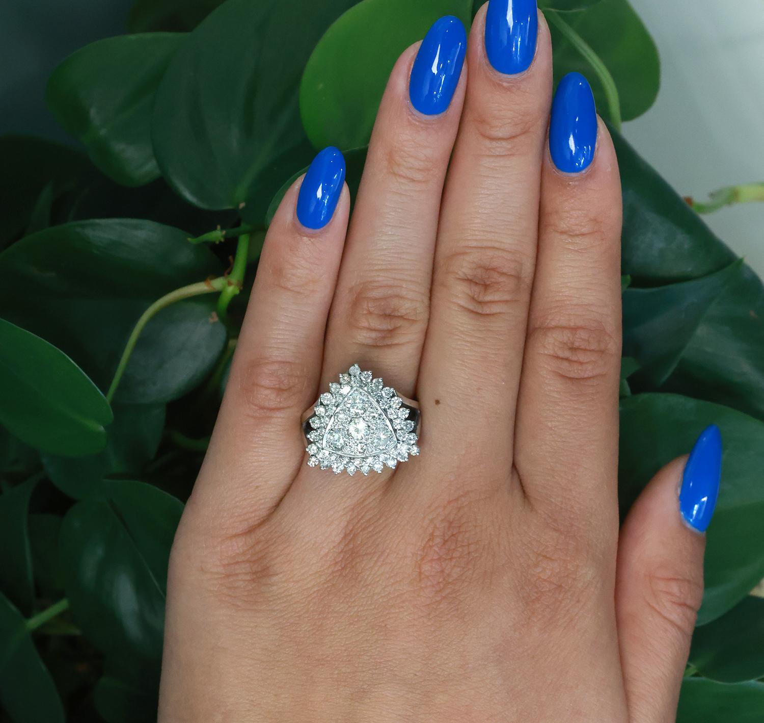 Triangle Cluster Diamond Halo Cocktail Ring 14K White Gold 2.65 TW Size 8 Estate