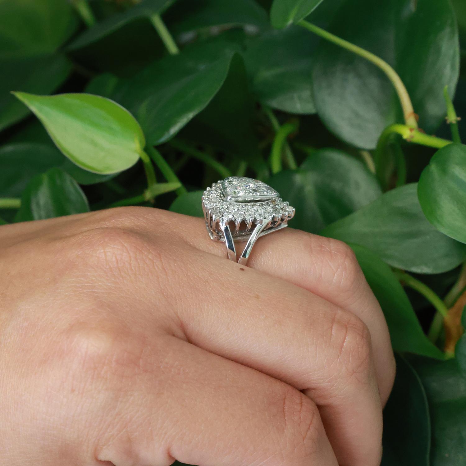 Triangle Cluster Diamond Halo Cocktail Ring 14K White Gold 2.65 TW Size 8 Estate
