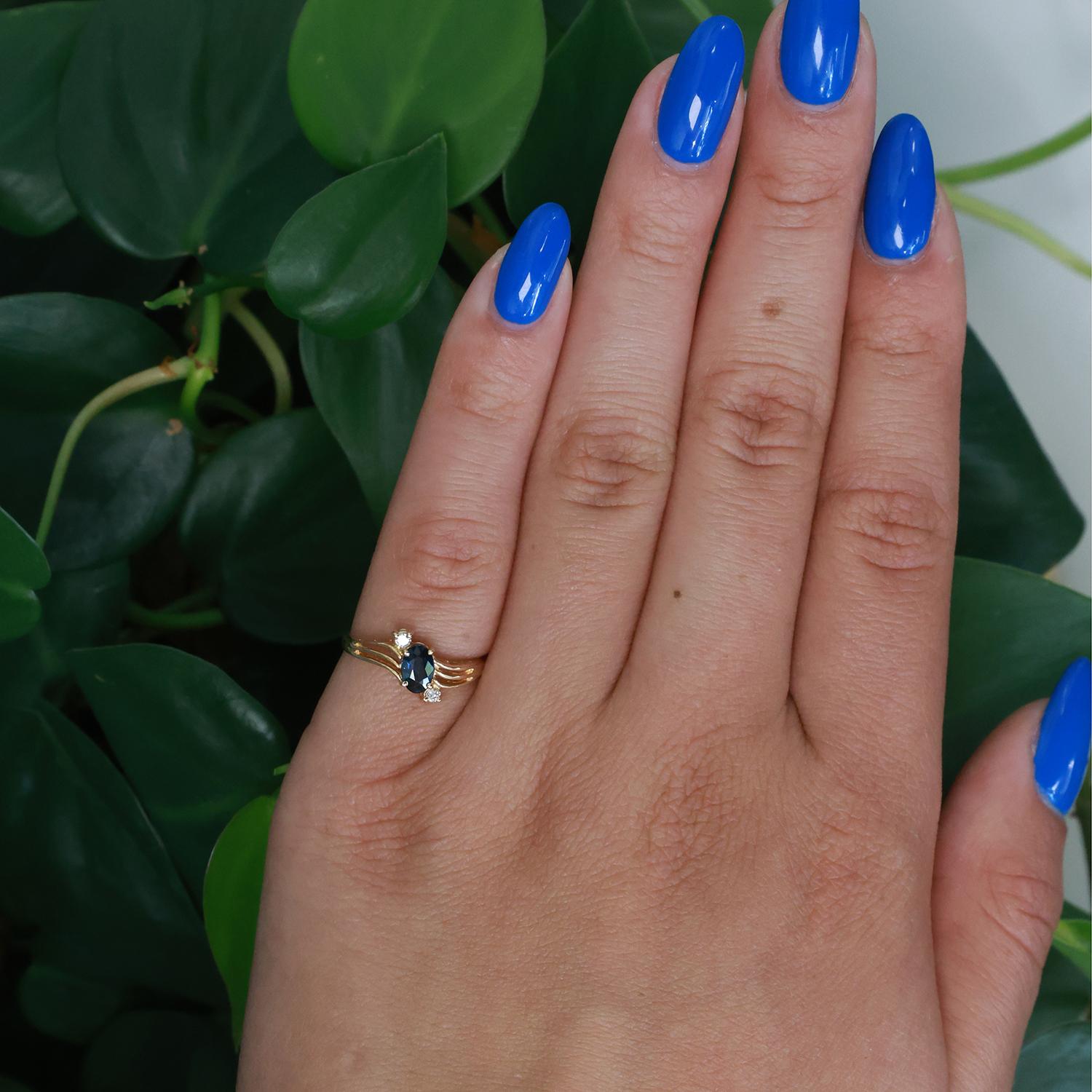 Solitaire Sapphire Diamond Cocktail Ring Swirl 14K Yellow Gold 0.60CTW Size 5.25