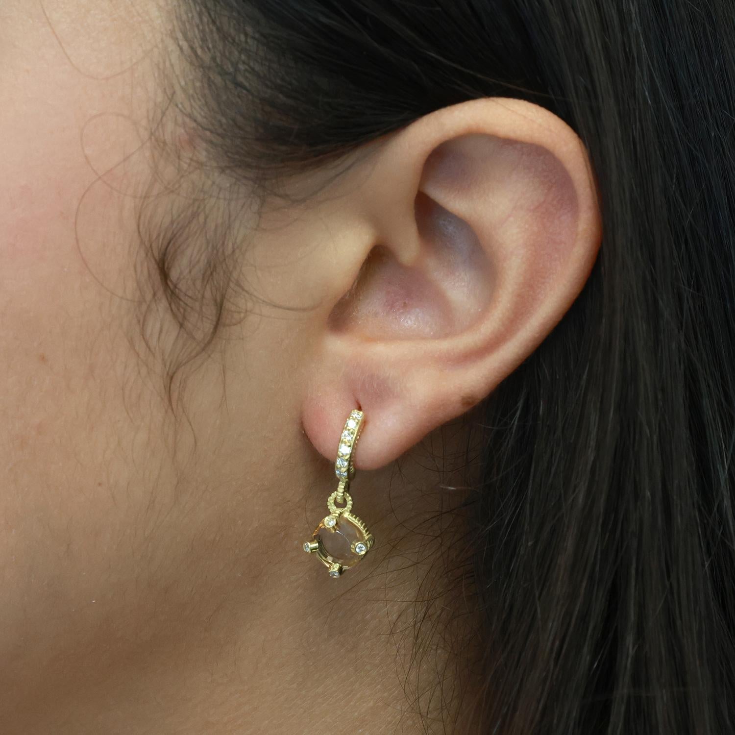 Citrine Diamond Drop Dangle Earrings 18K Yellow Gold 2.10 CTW 0.90" Ladies