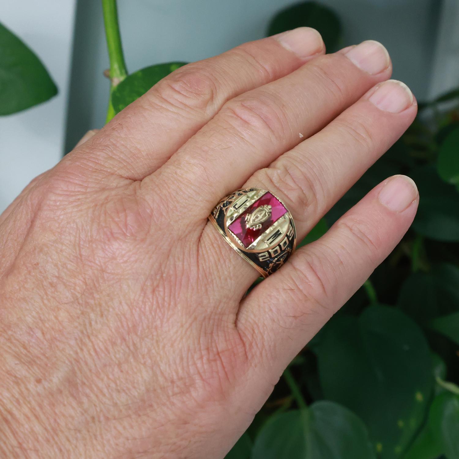 Men's 2003 Class Ring National Honor Society 10K Yellow Gold Ruby Gem Size 11