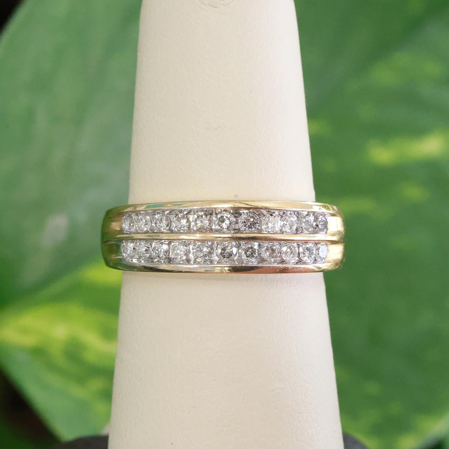 2-Row Diamond Band Ring 14K Gold 0.65 TW Round Diamonds Size 7.25