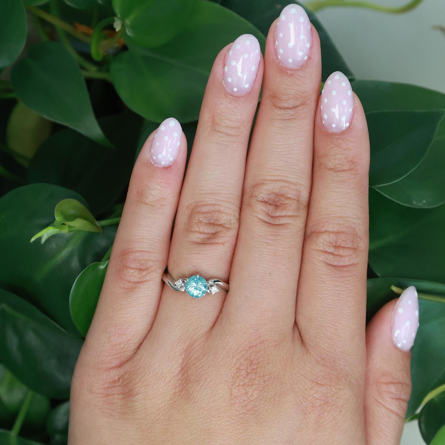 Solitaire Blue Zircon Diamond Accent Ring 14K White Gold 1.24 CTW Size 6 Estate