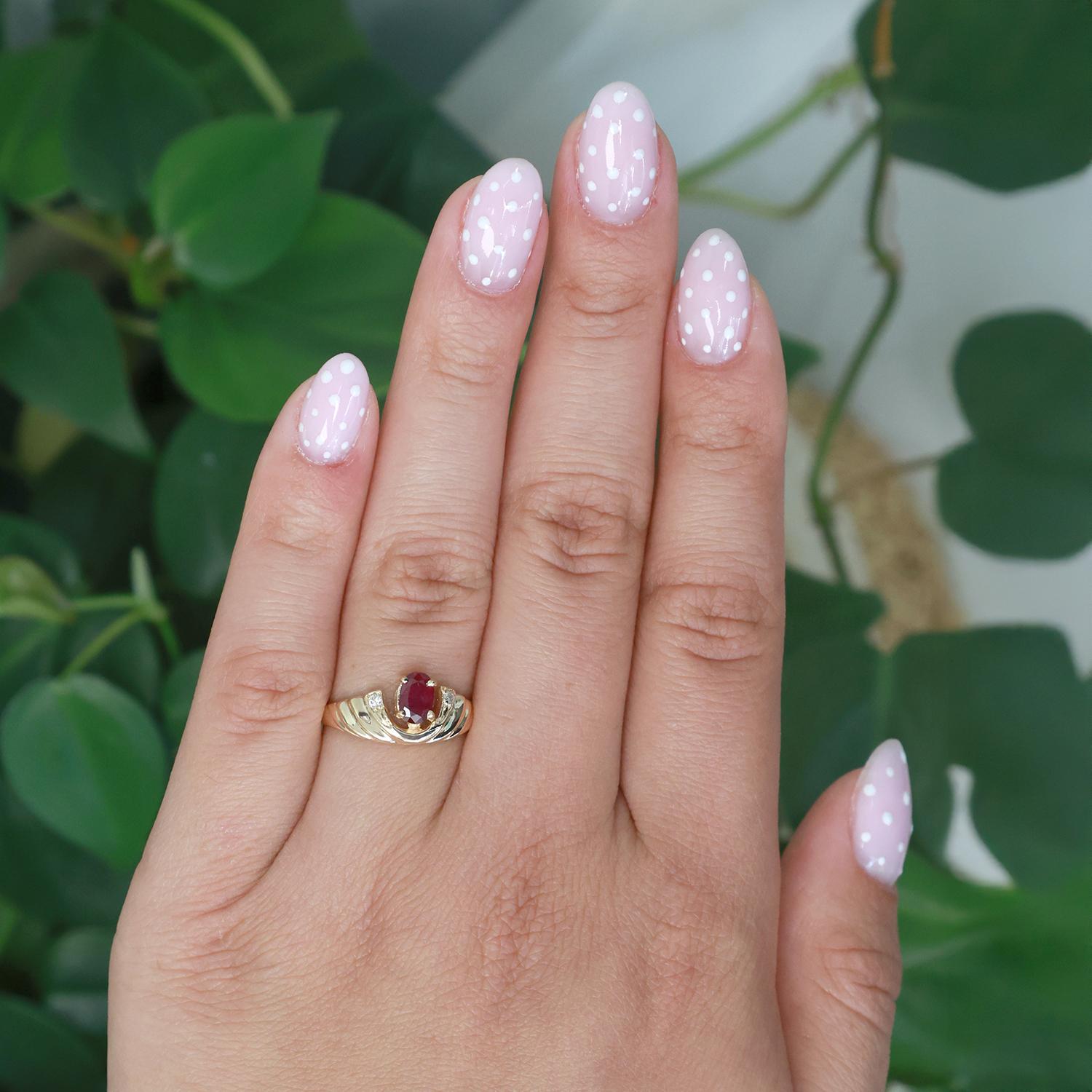 Ruby Solitaire Diamond Accent Cocktail Ring 14K Yellow Gold 0.64 CTW Size 7.25