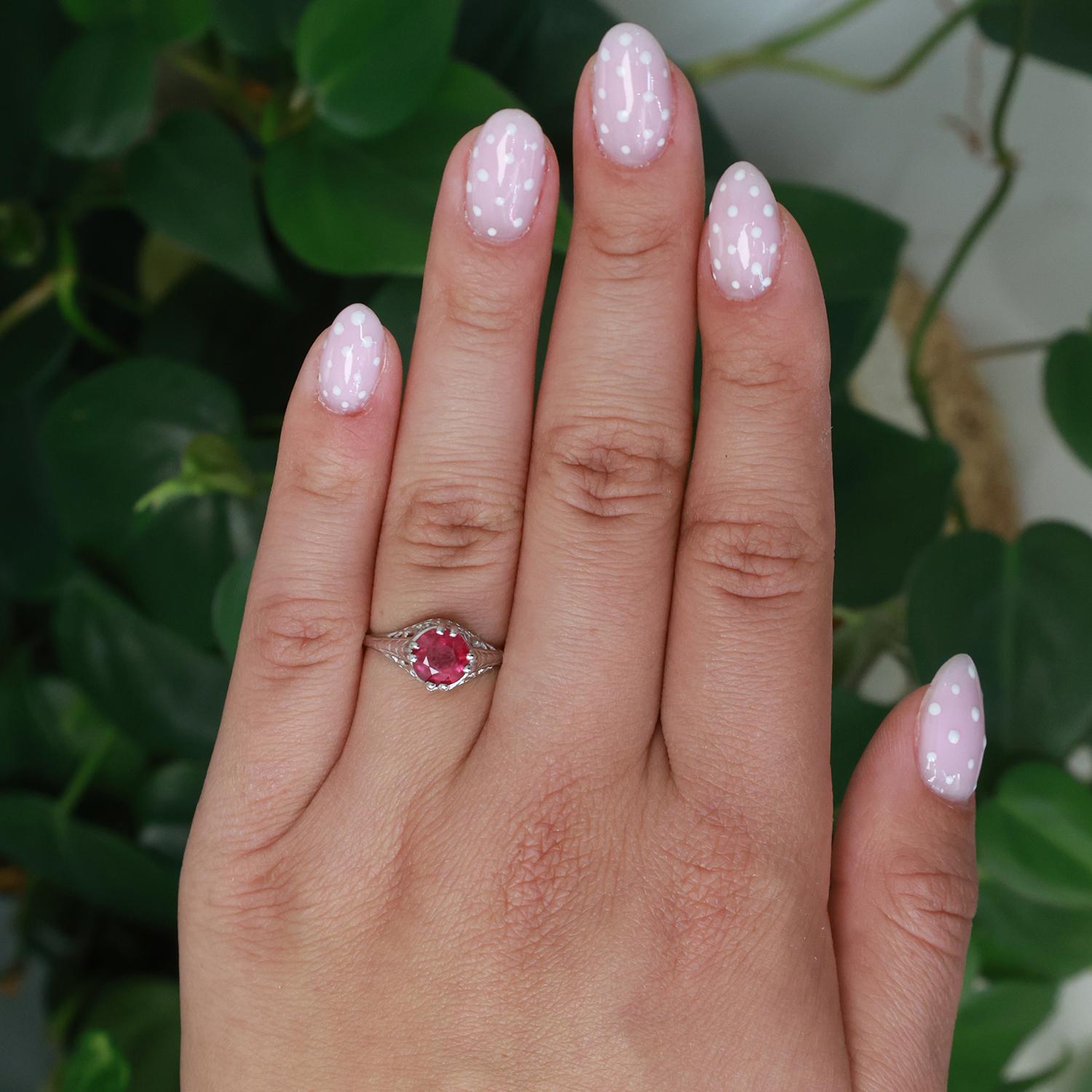 1.80 CT Solitaire Round Ruby Filigree Ring Platinum Size 6.5 Ladies Estate
