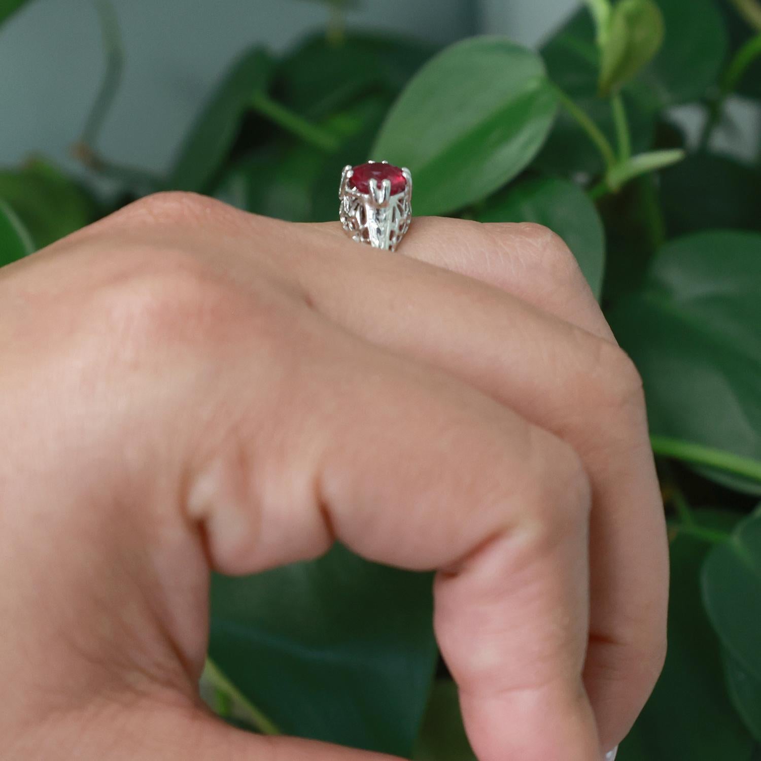 1.80 CT Solitaire Round Ruby Filigree Ring Platinum Size 6.5 Ladies Estate