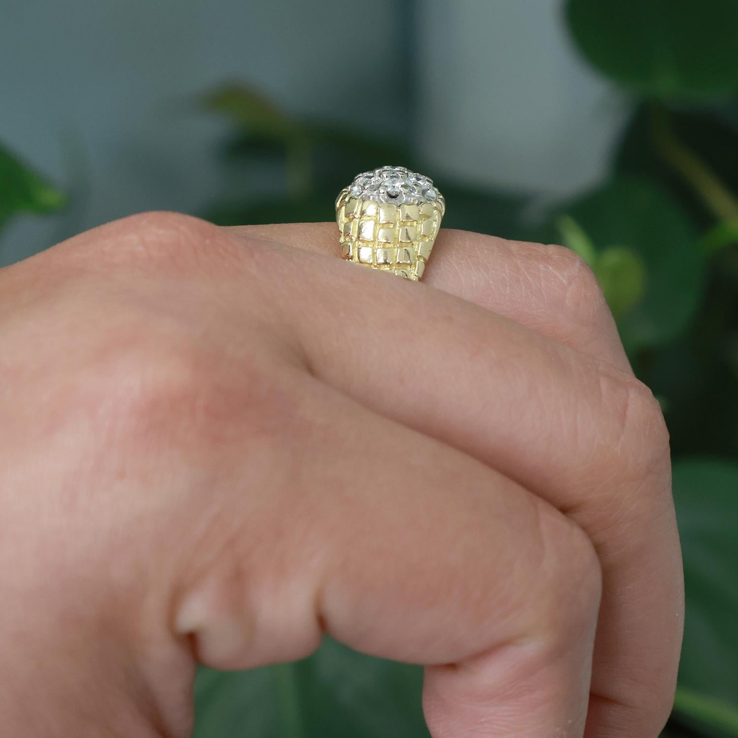 Vintage Retro 18K Gold Diamond Cluster Ring 0.55 TW Size 7 Unisex Estate