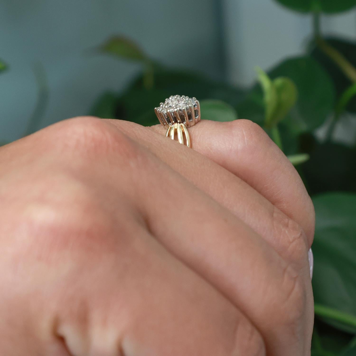 Cluster Diamond Floral Cocktail Ring 14K Gold 0.33 TW Size 5 Ladies Estate