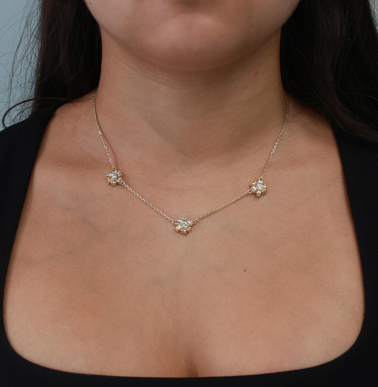 0.45 TW Diamond Floral Station Necklace 14K Yellow Gold 16.75" Ladies Estate