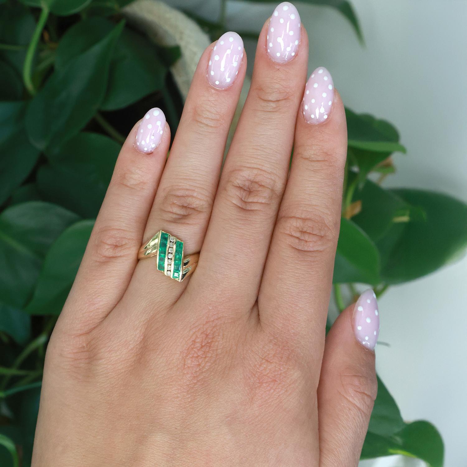 Emerald Diamond Cocktail Ring 14K Yellow Gold 0.53 CTW Size 6.25 Ladies Estate