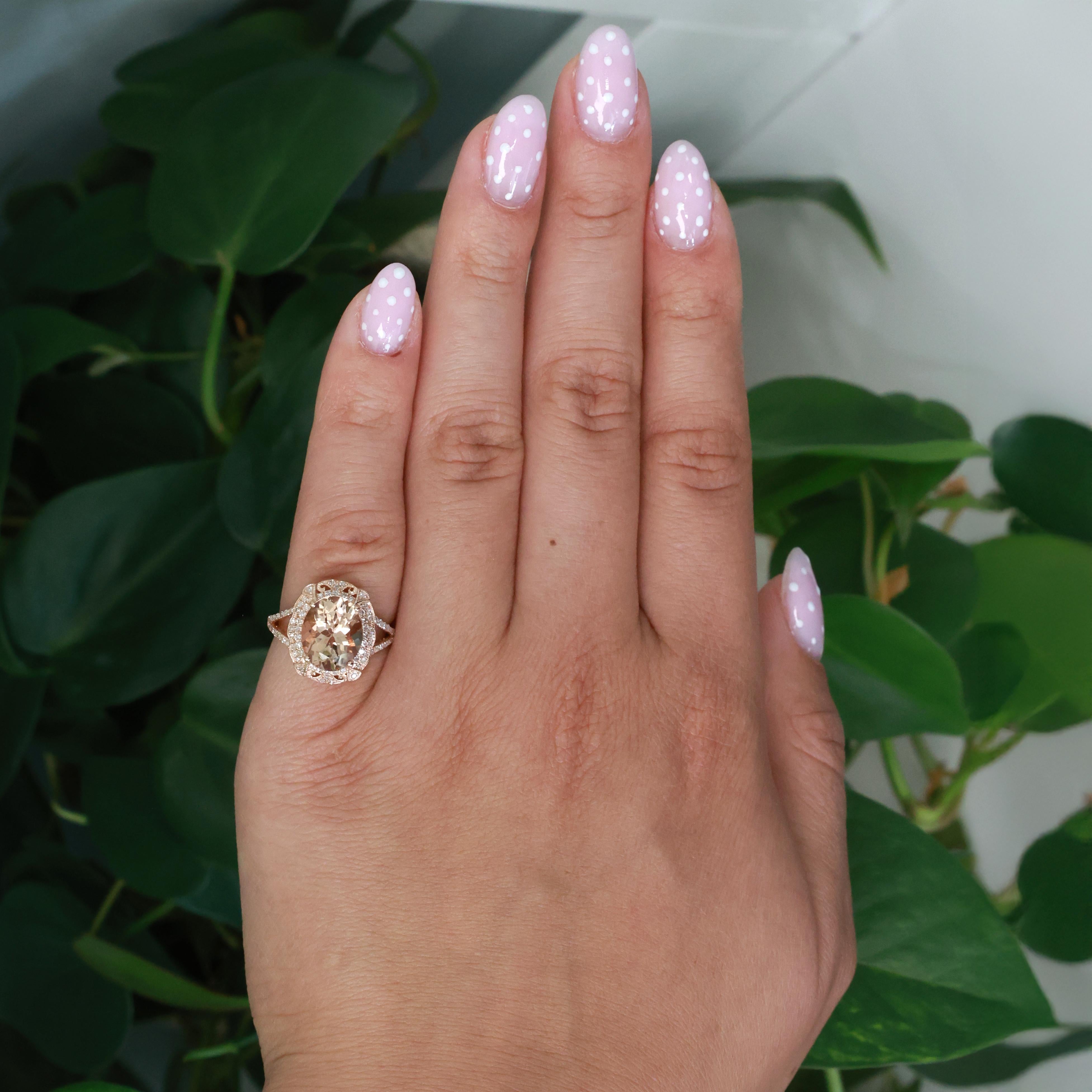 EFFY Morganite Halo Diamond Cocktail Ring 3.25 CTW 14K Rose Gold Size 4.75