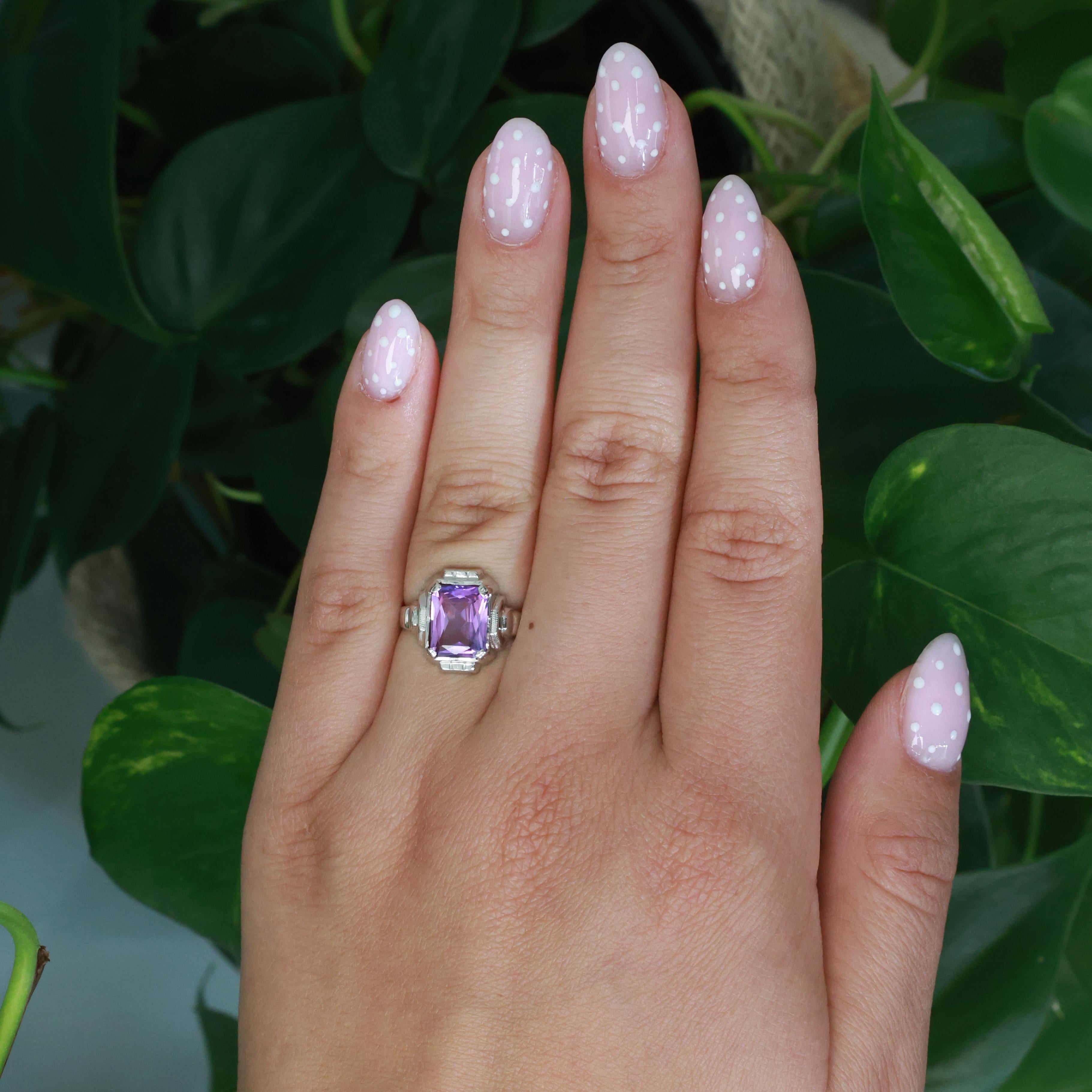 Vintage Alexandrite Gemstone Solitaire Ring 10K White Gold 2.35 CT Size 6 Estate
