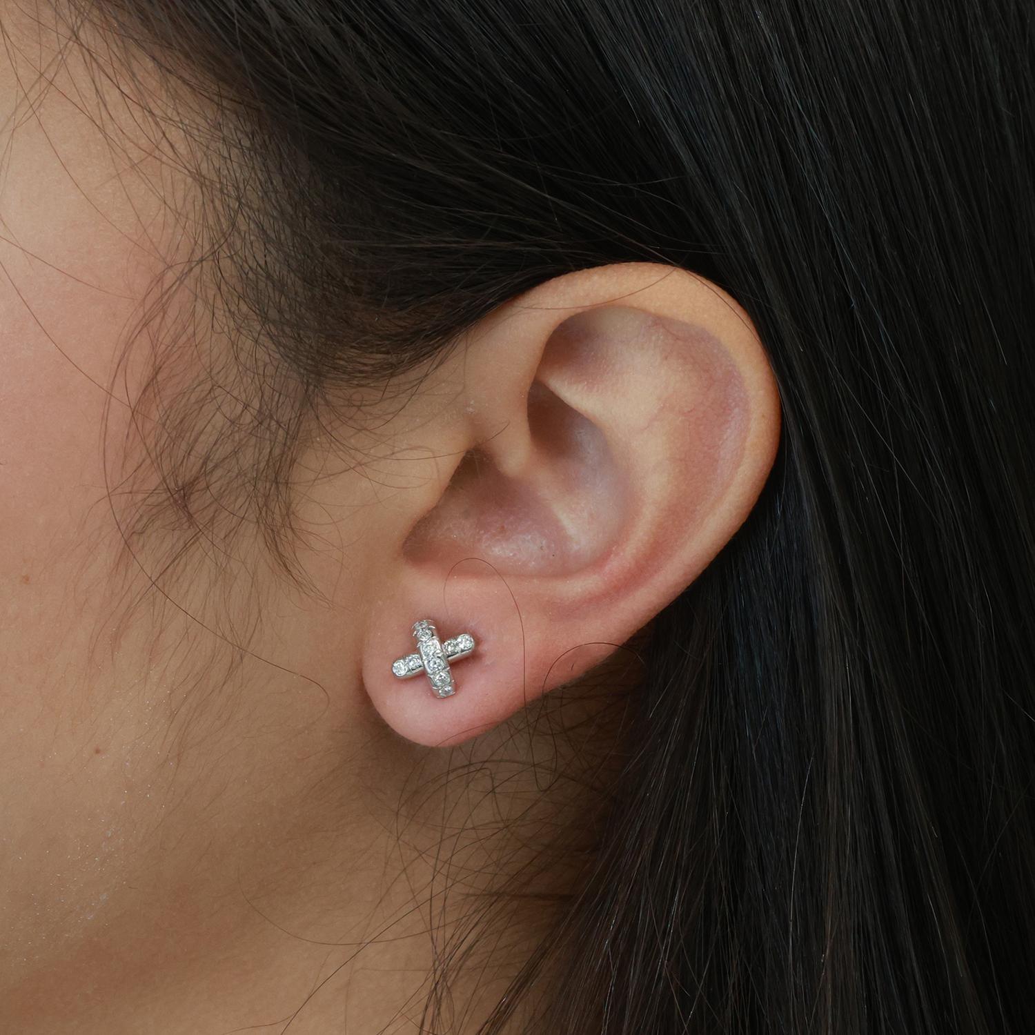Tiffany & Co. Diamond X Cross Stitch Stud Earrings Platinum 0.38 TW Estate