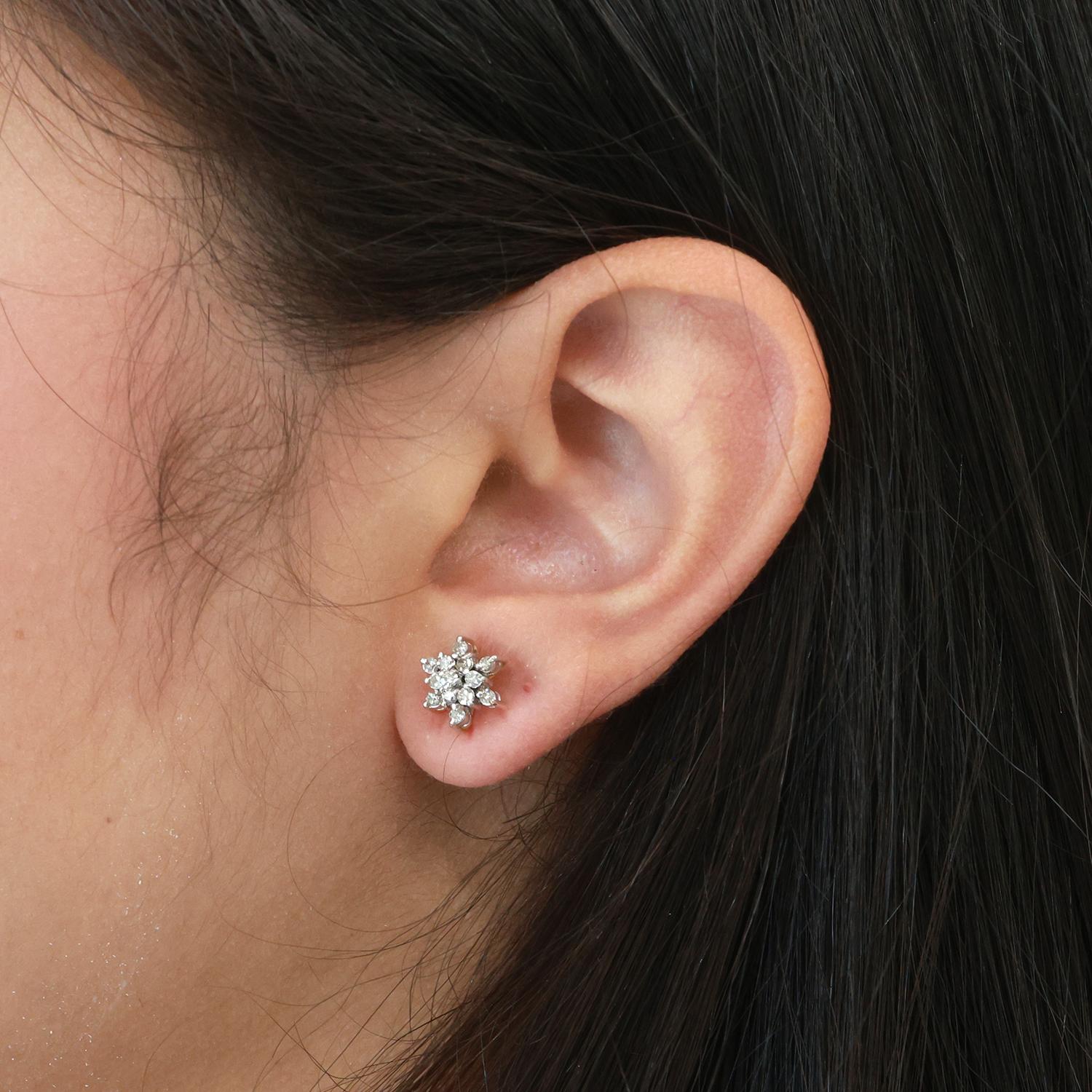 Cluster Diamond Floral Stud Earrings 10K Gold 0.55 TW 9.5 mm Ladies