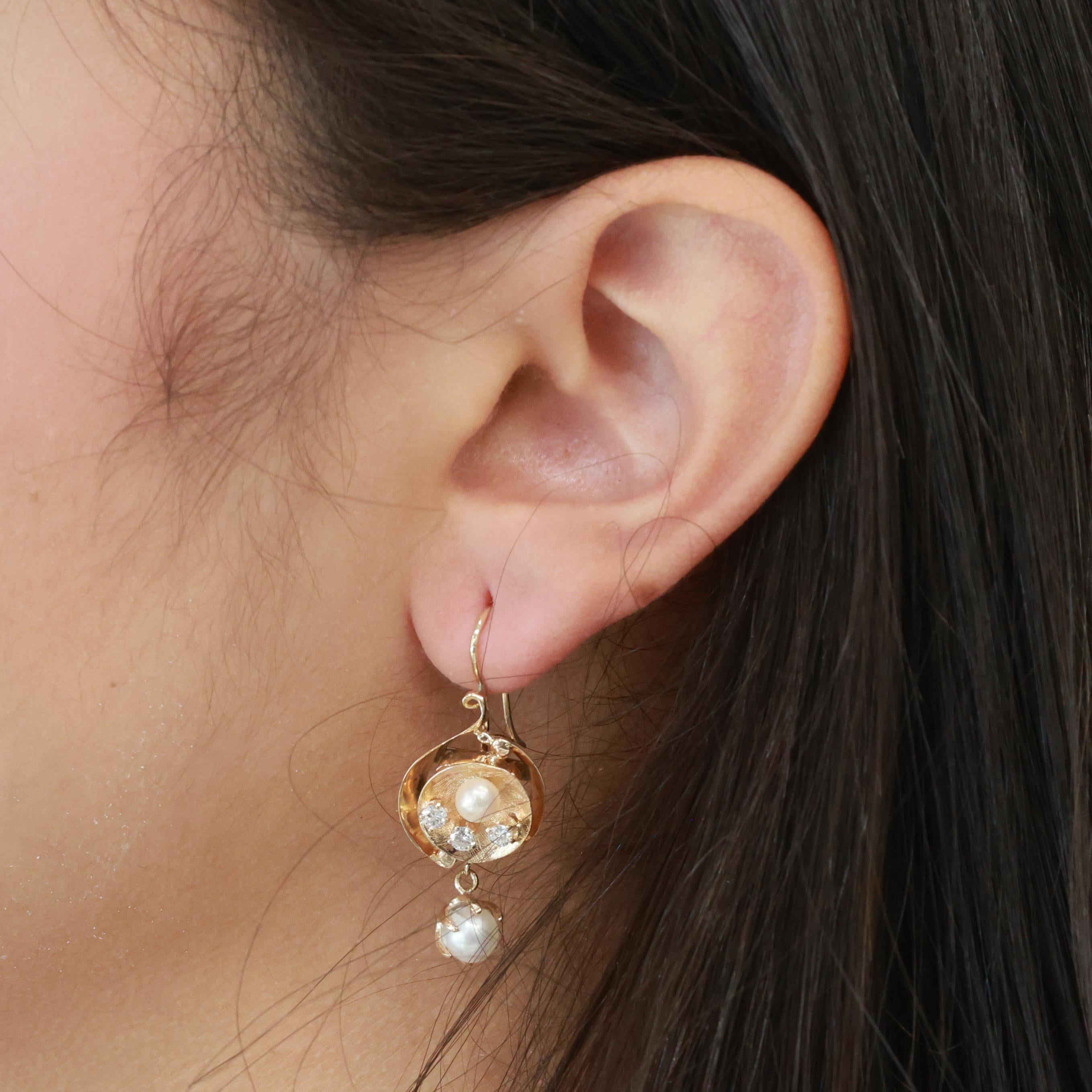 Cultured Pearl Diamond Drop Dangle Earrings 14K Yellow Gold 0.50 TW 1.50" Ladies