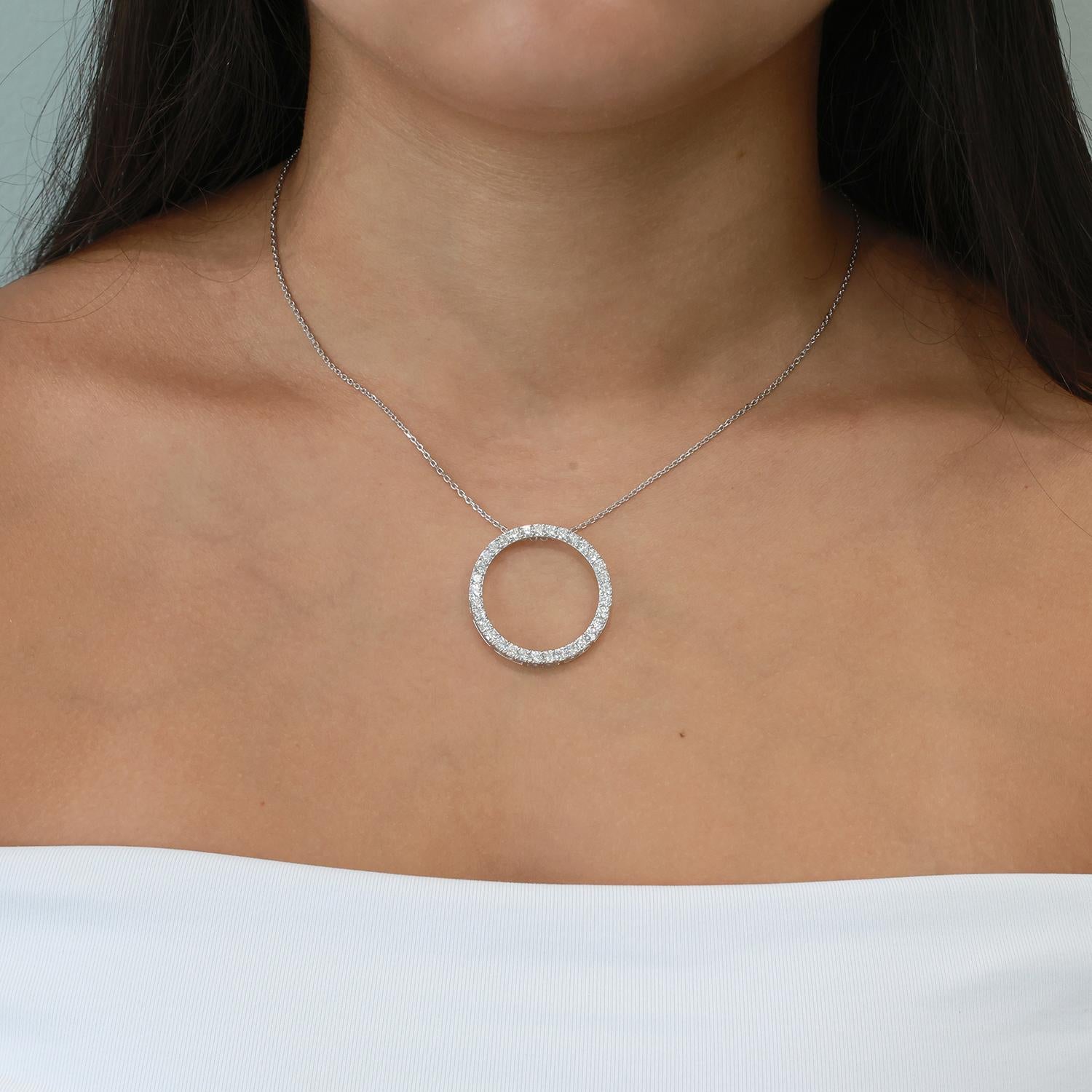 3.00 TW Circle of Life Round Diamond Pendant Chain Necklace 14K White Gold 17"