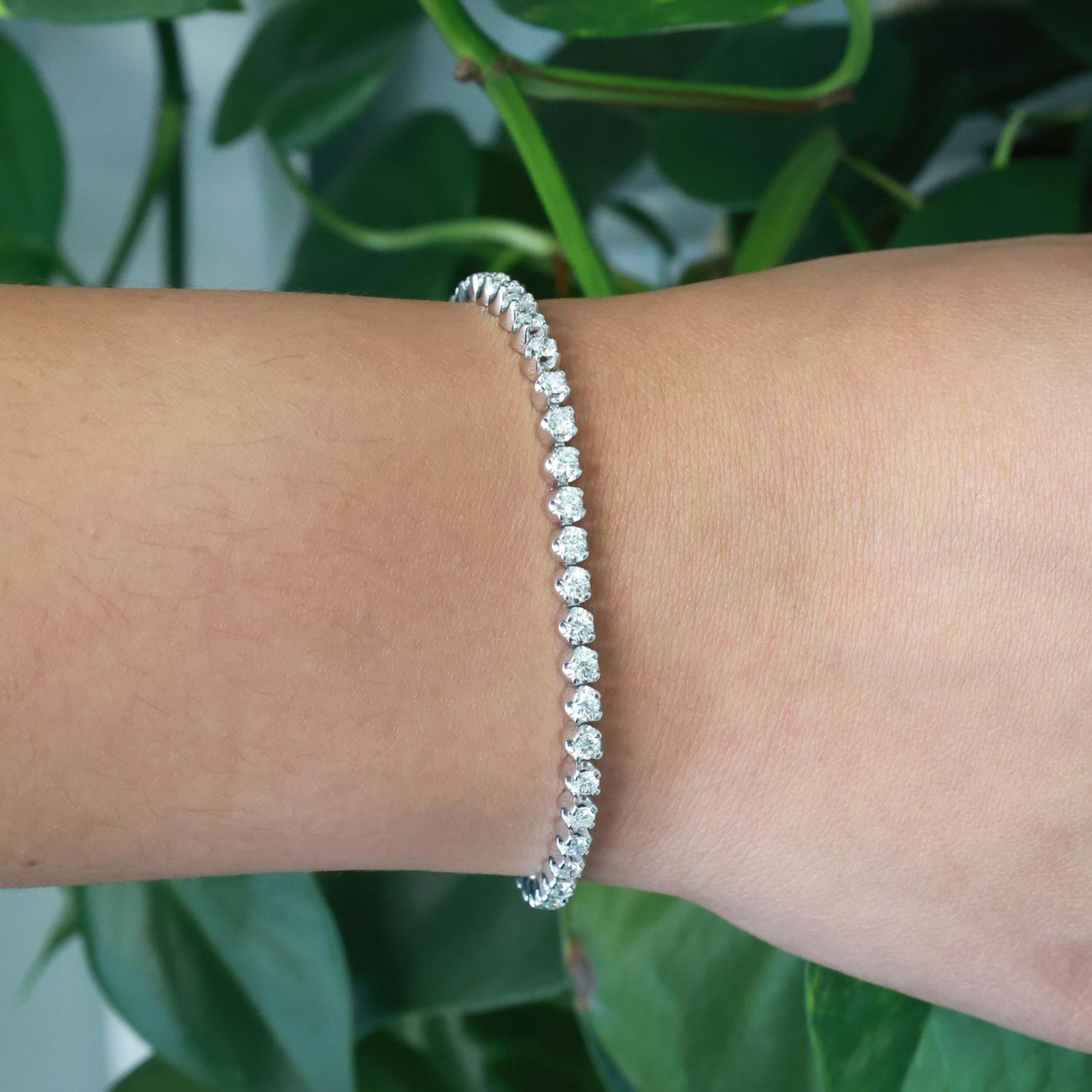 3.00 TW Round Diamond Tennis Bracelet 14K White Gold 7" Estate