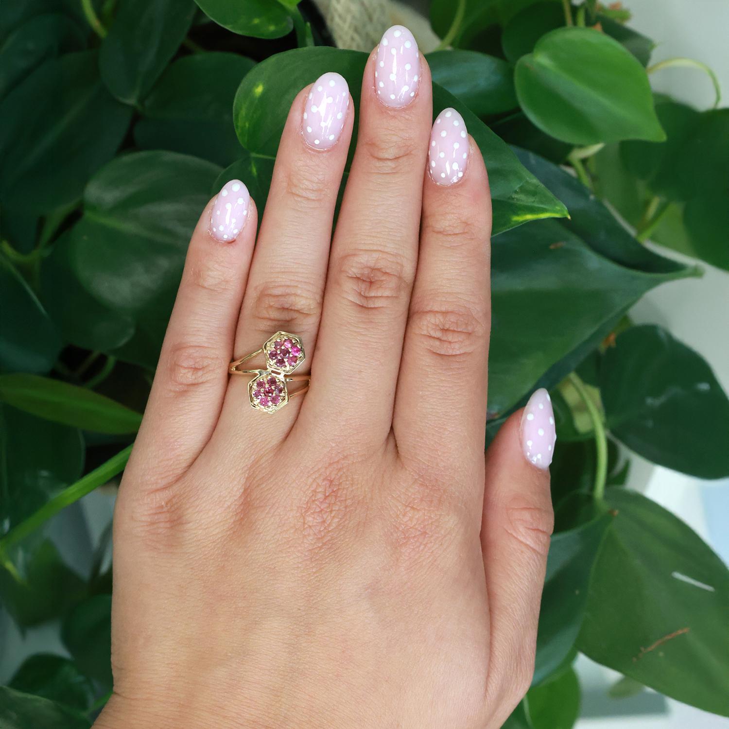 Ruby Floral Bypass Ring 14K Yellow Gold 0.56 CTW Size 6.25 Ladies Estate