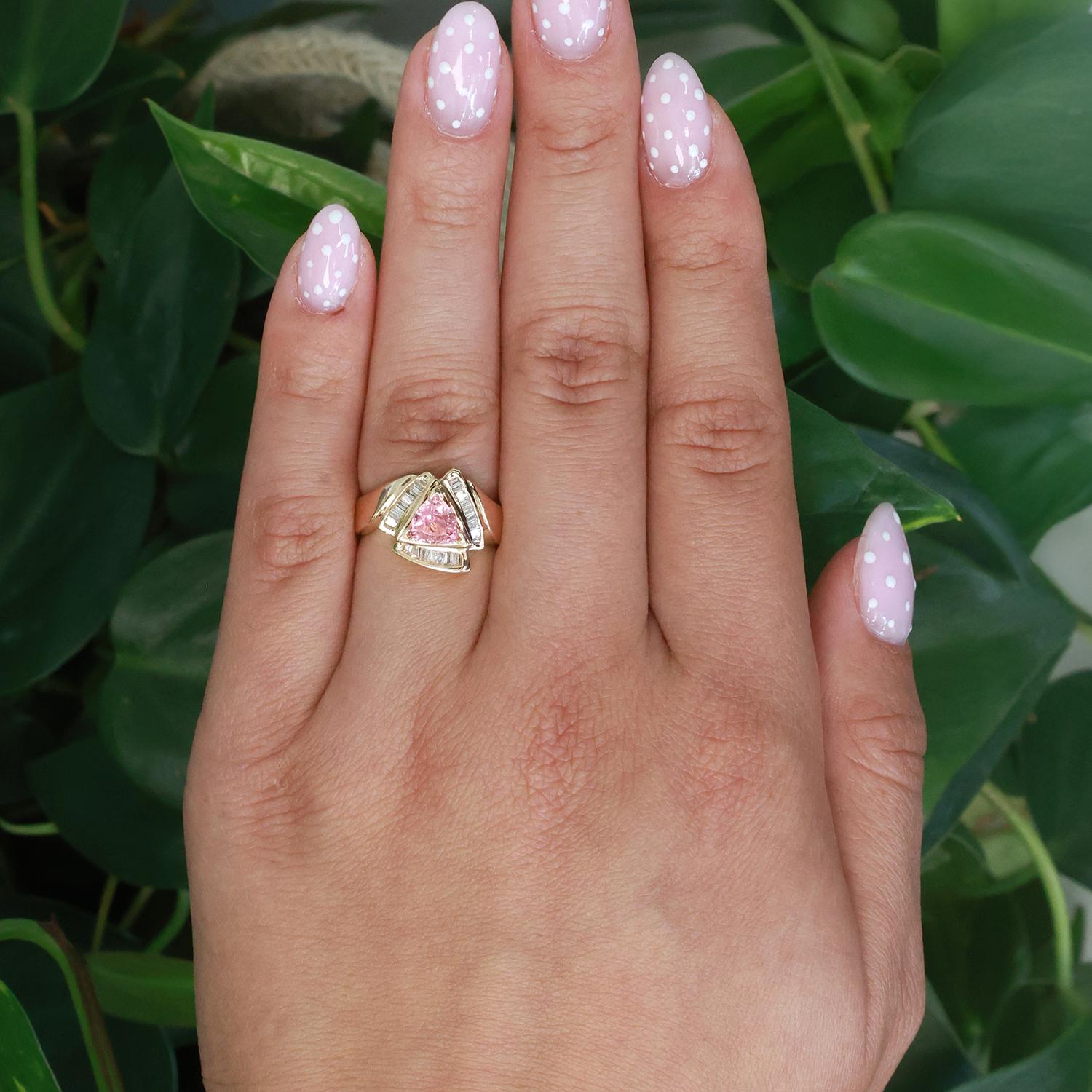 Solitaire Pink Tourmaline Diamond Accent Ring 14K Yellow Gold 1.20 CTW Size 5.75