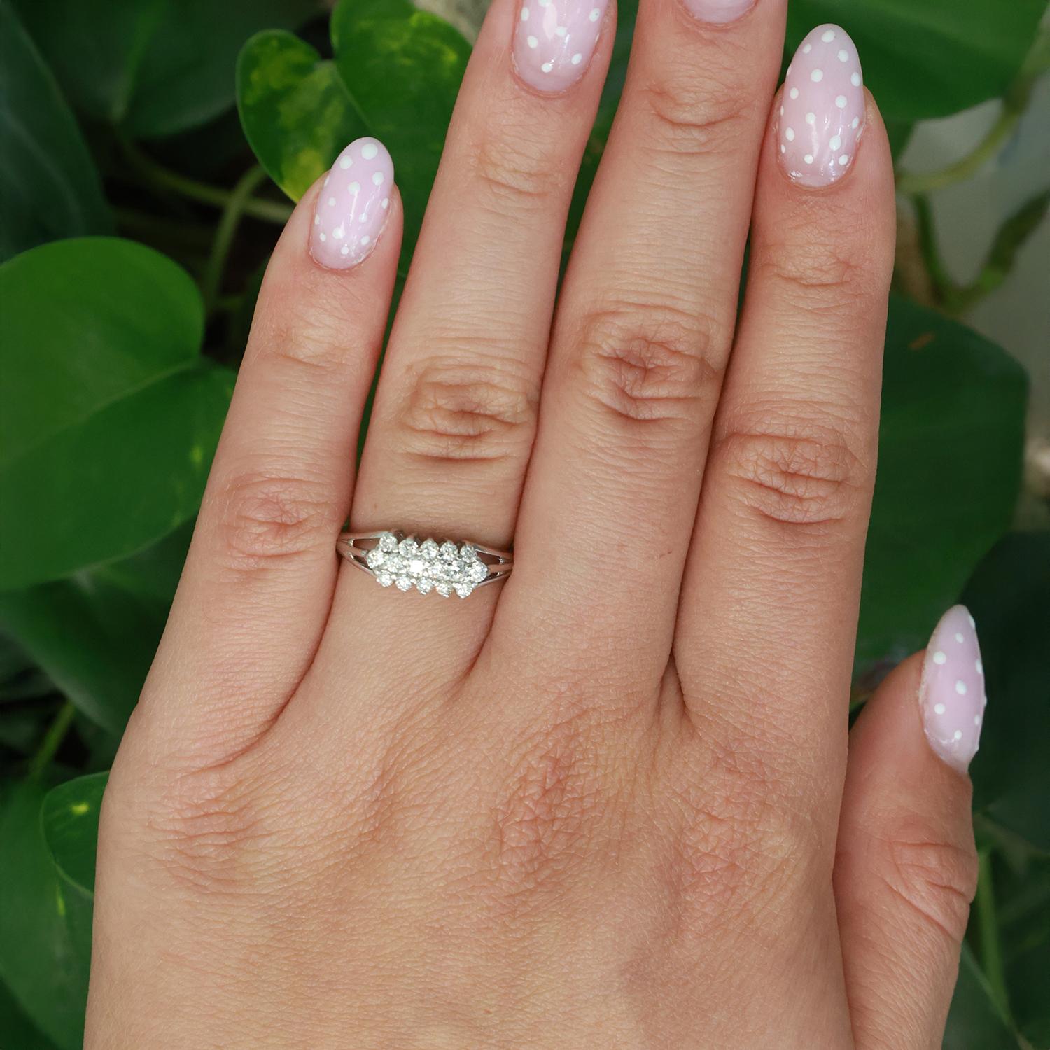 3-Row Cluster Diamond Cocktail Ring 14K White Gold 0.50 TW Size 7.5 Ladies