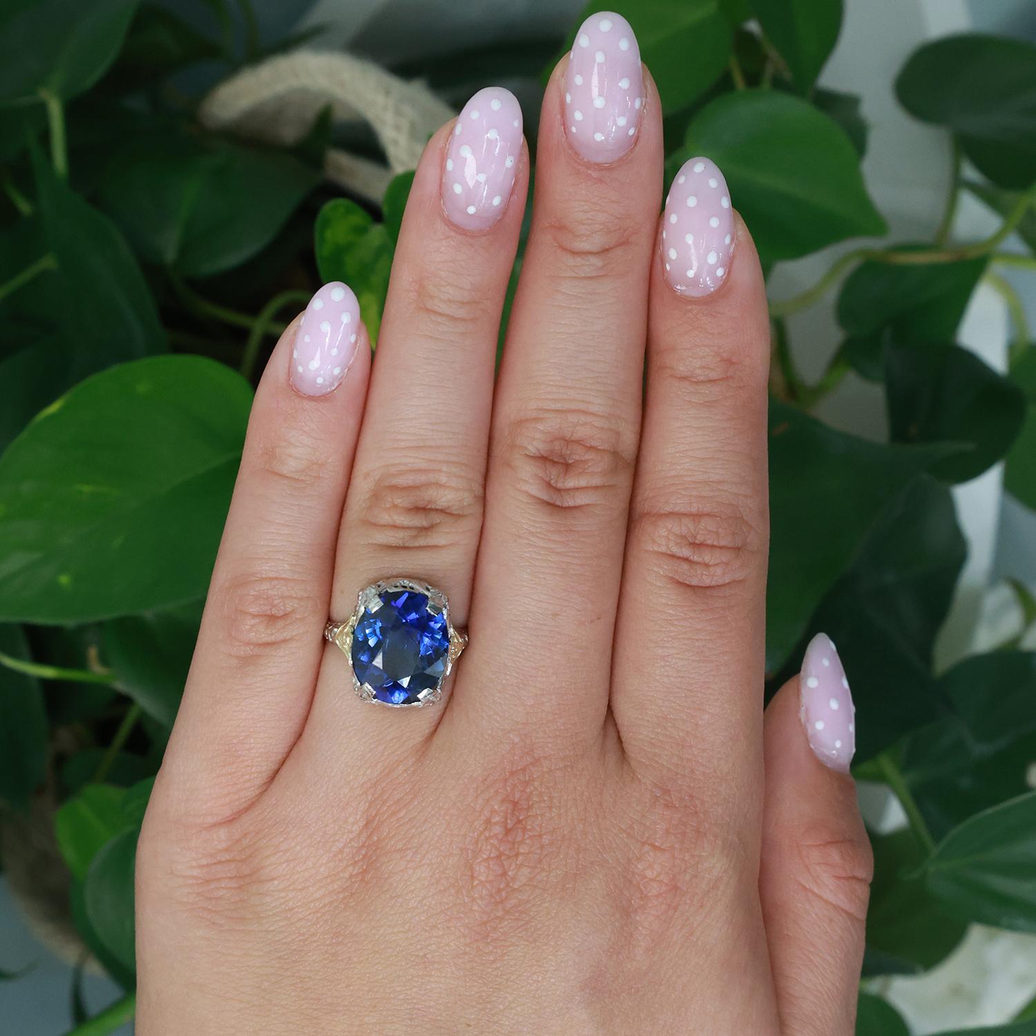 Oval Blue Sapphire Solitaire Ring 14K Gold 8.00 CT Lab Grown Ladies Size 5.75