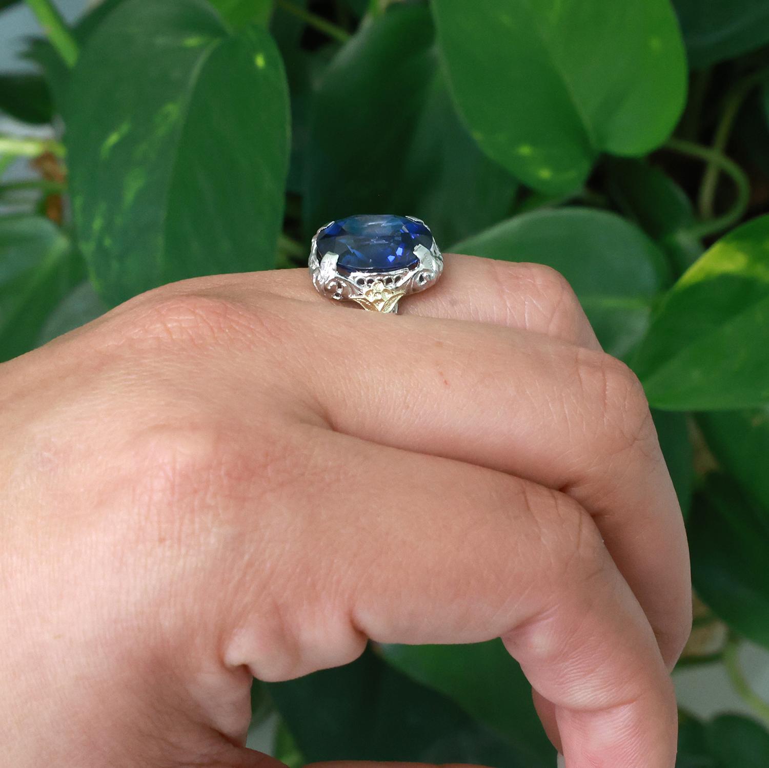 Oval Blue Sapphire Solitaire Ring 14K Gold 8.00 CT Lab Grown Ladies Size 5.75