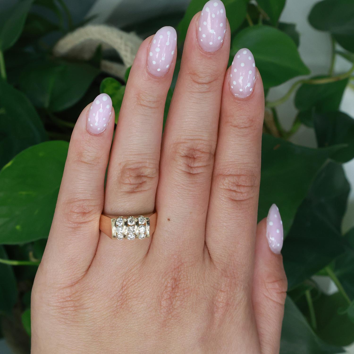 3-Row Diamond Band Ring 14K Yellow Gold 1.00 TW Round Diamonds Size 8.25 Unisex