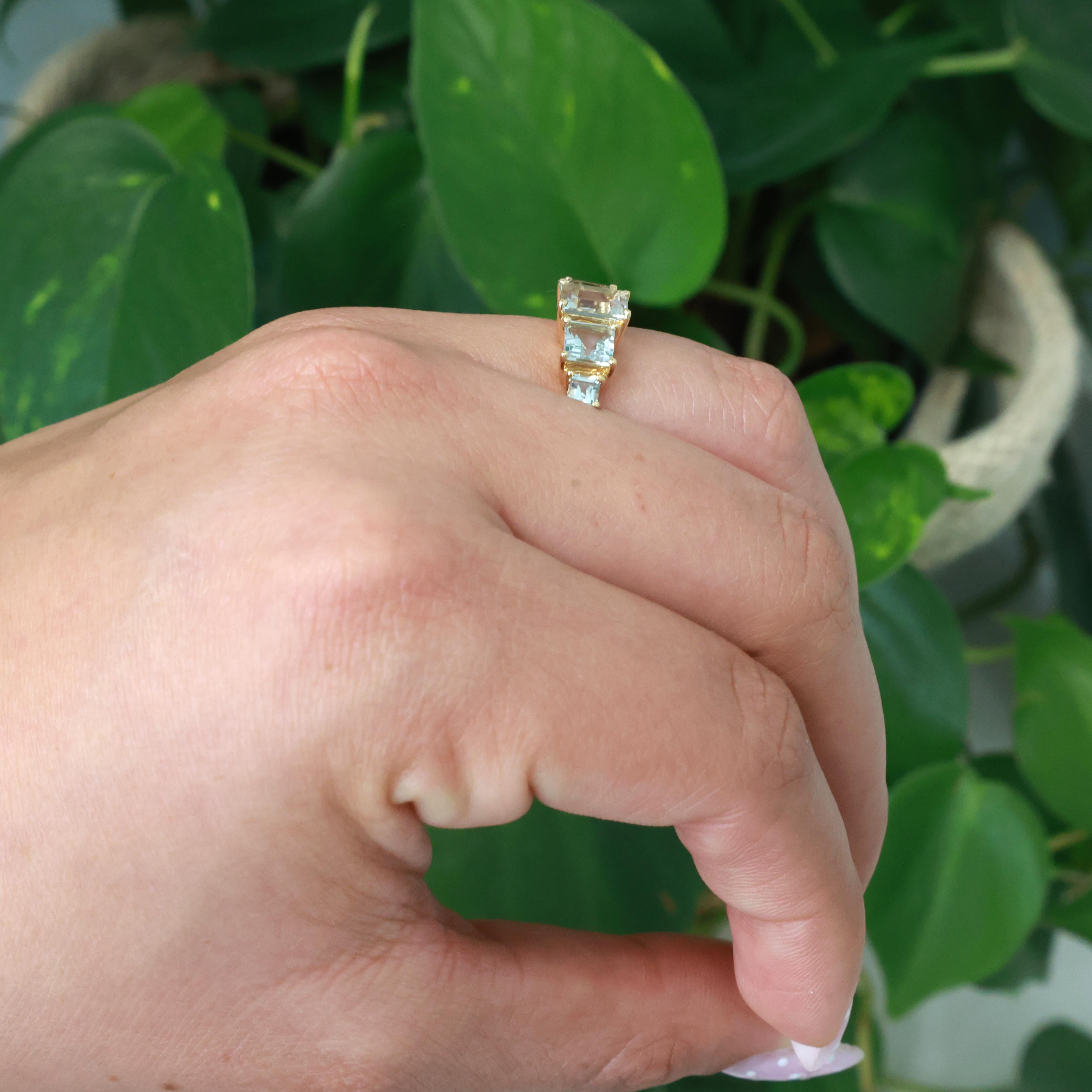 5-Stone Aquamarine Band Ring 14K Yellow Gold 2.26 CTW Size 6 Ladies Estate