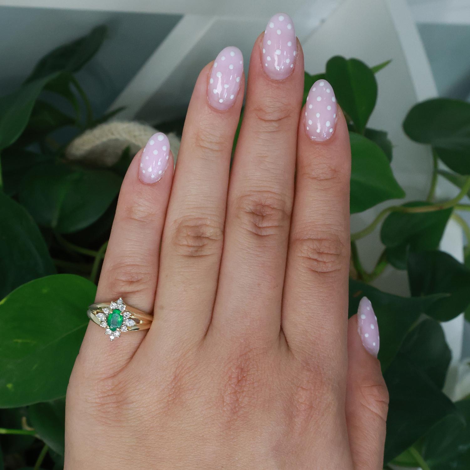 Solitaire Emerald Halo Diamond Cocktail Ring 14K Yellow Gold 0.85 CTW Size 6
