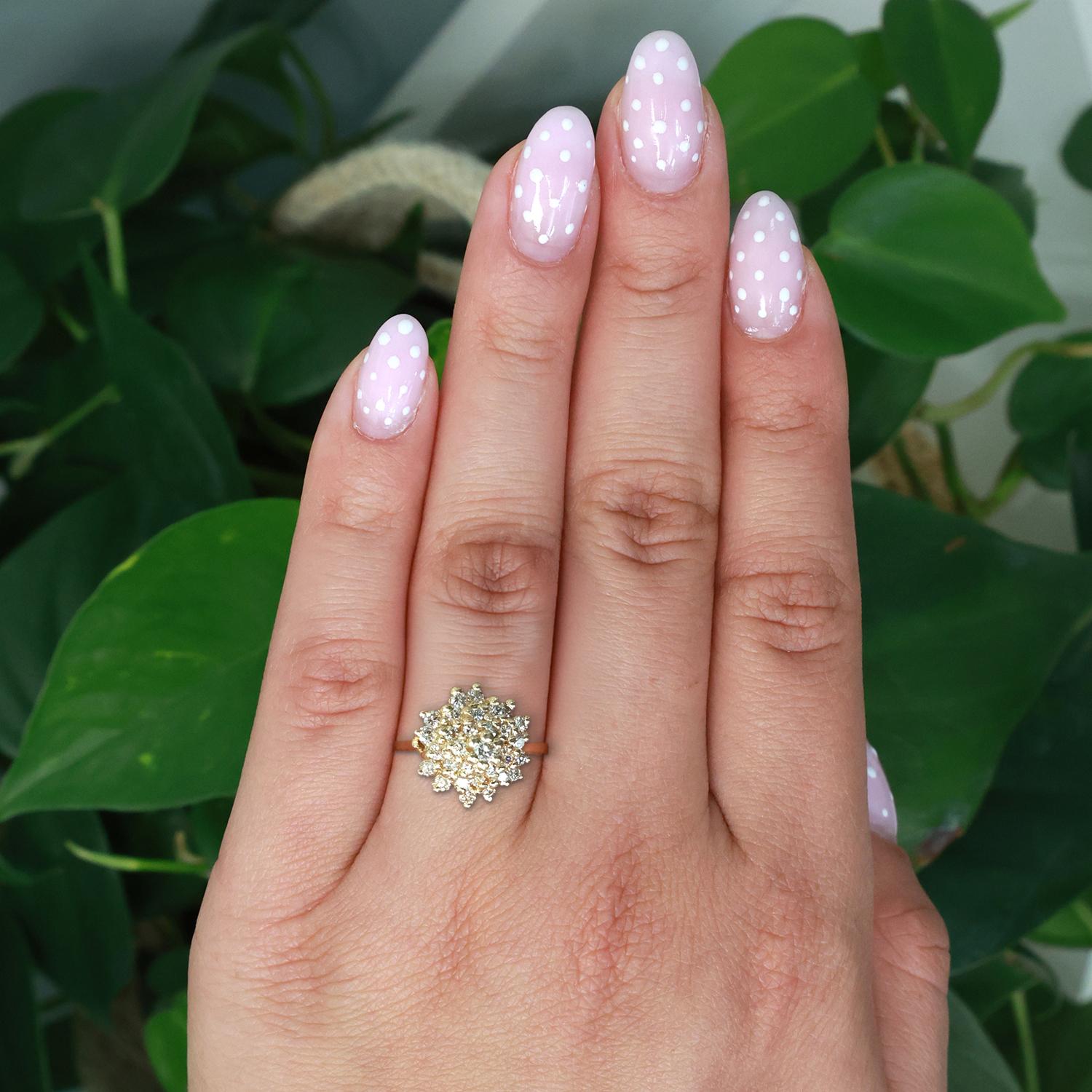 Cluster Diamond Floral Cocktail Ring 14K Yellow Gold 0.80 TW Size 6.25 Ladies