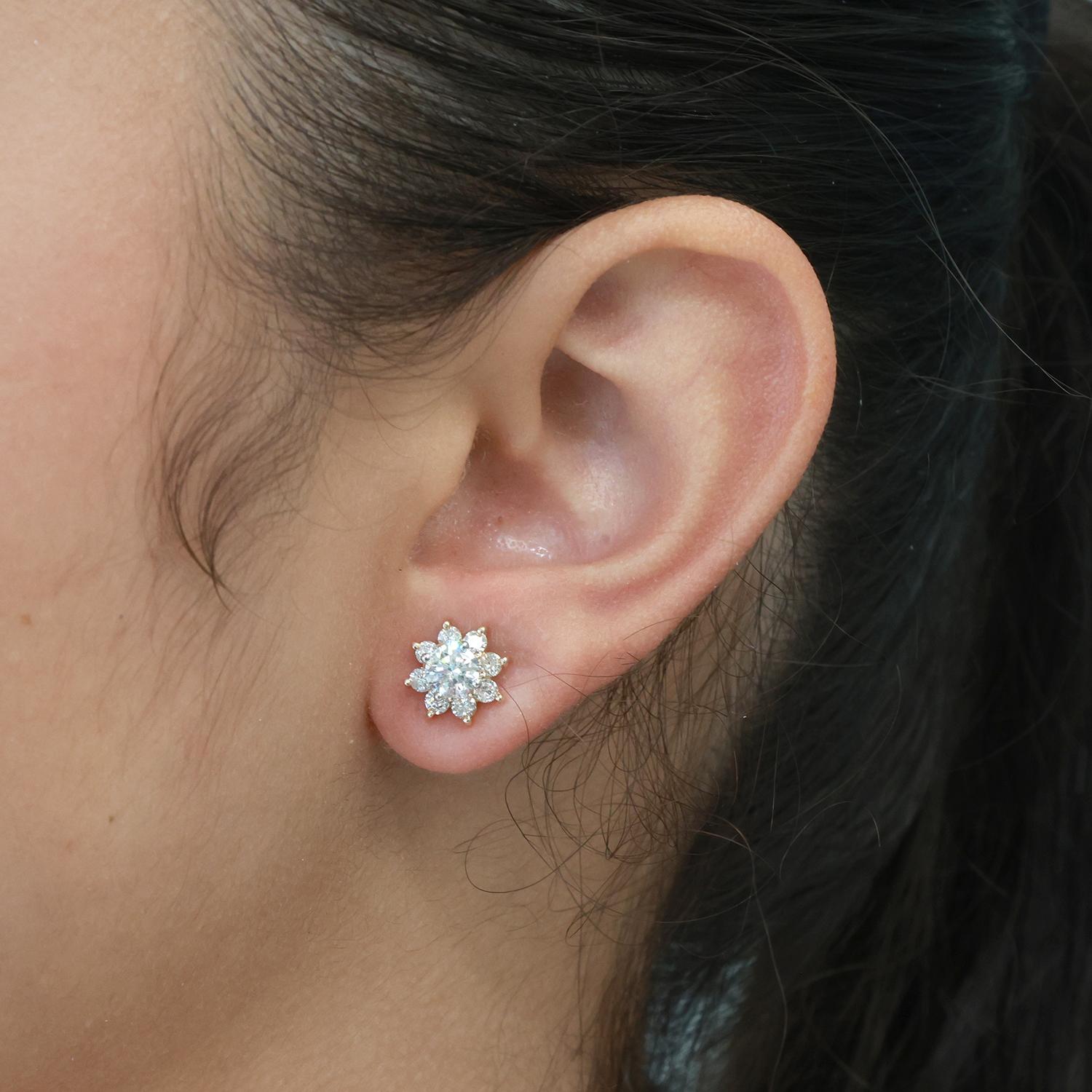 Diamond Flower Earring Jackets 14K Yellow Gold 0.70 TW 4mm Studs Ladies Estate