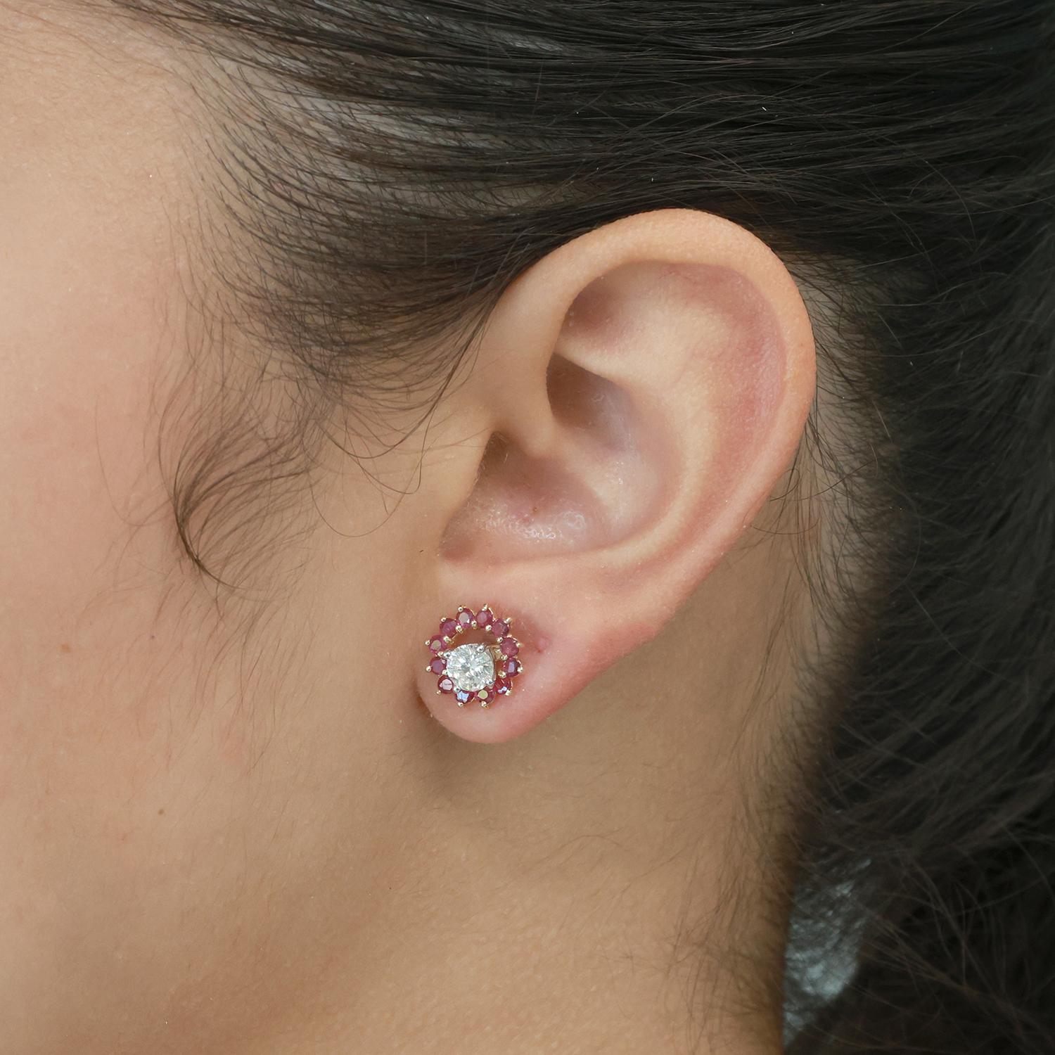 Ruby Flower Earring Jackets 14K Yellow Gold 0.78 CTW 5 mm Studs Ladies