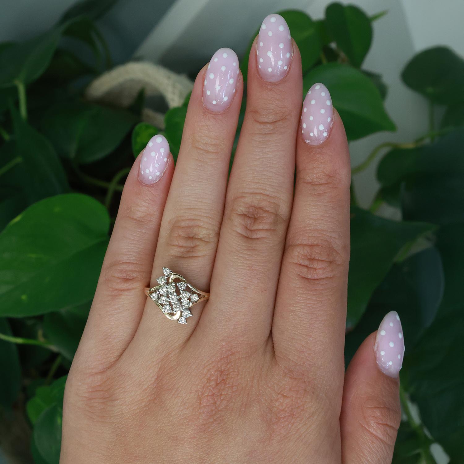Cluster Diamond Cocktail Ring 14K Two-Tone Gold 0.70 TW Size 6.75 Ladies Estate
