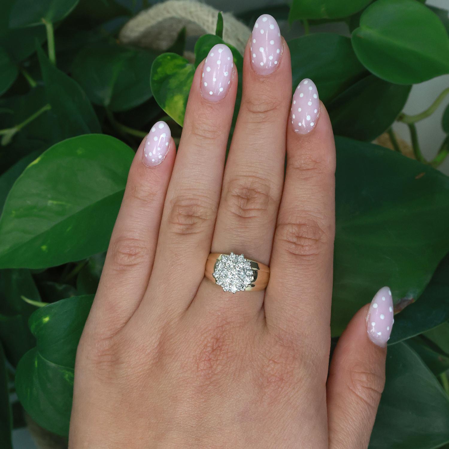 Cluster Diamond Floral Cocktail Ring Two-Tone Gold 1.05 TW Size 8.25 Estate