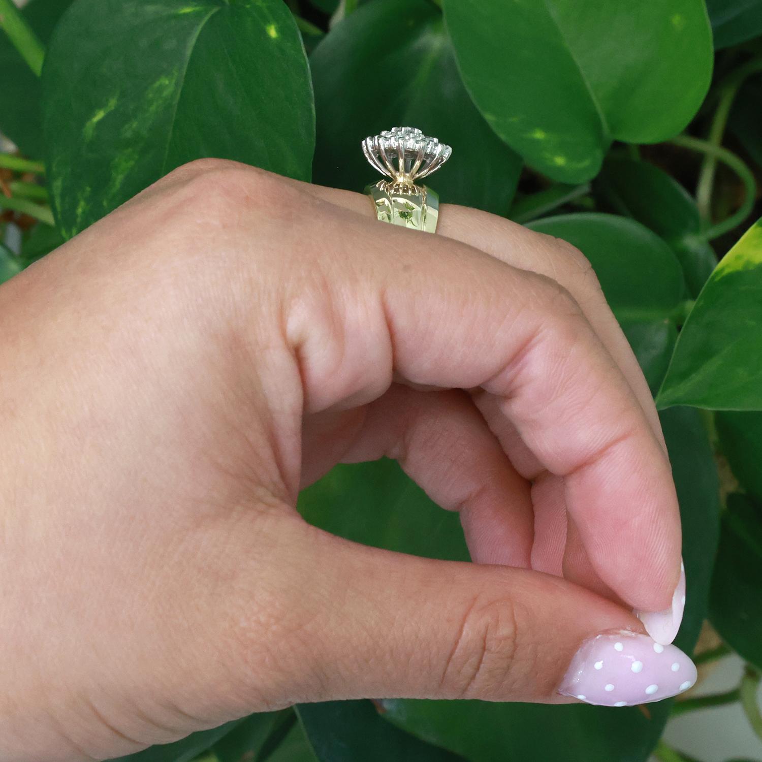 Cluster Diamond Floral Cocktail Ring Two-Tone Gold 1.05 TW Size 8.25 Estate
