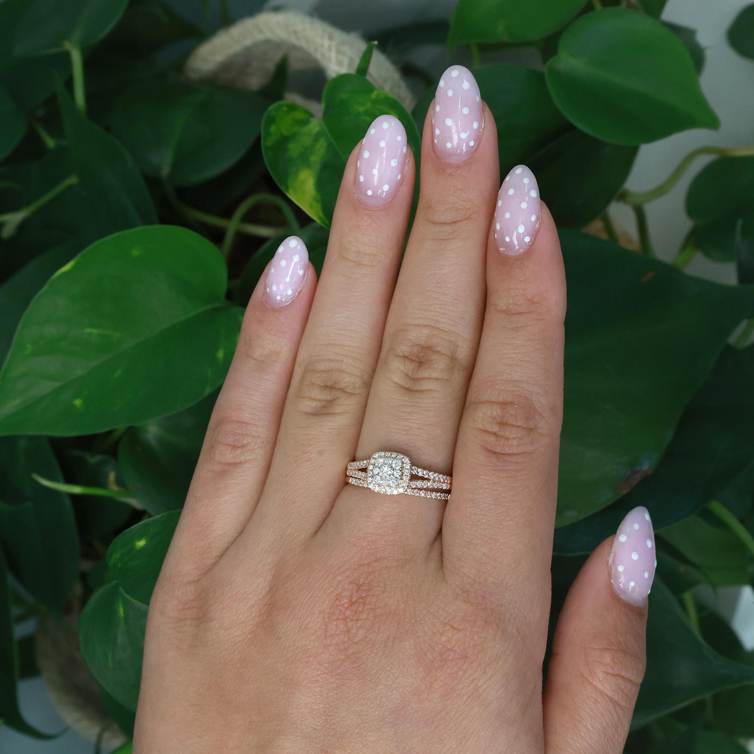 14K Rose Gold Cluster Diamond Halo Wedding Ring Set 1.00 TW Ladies Size 9