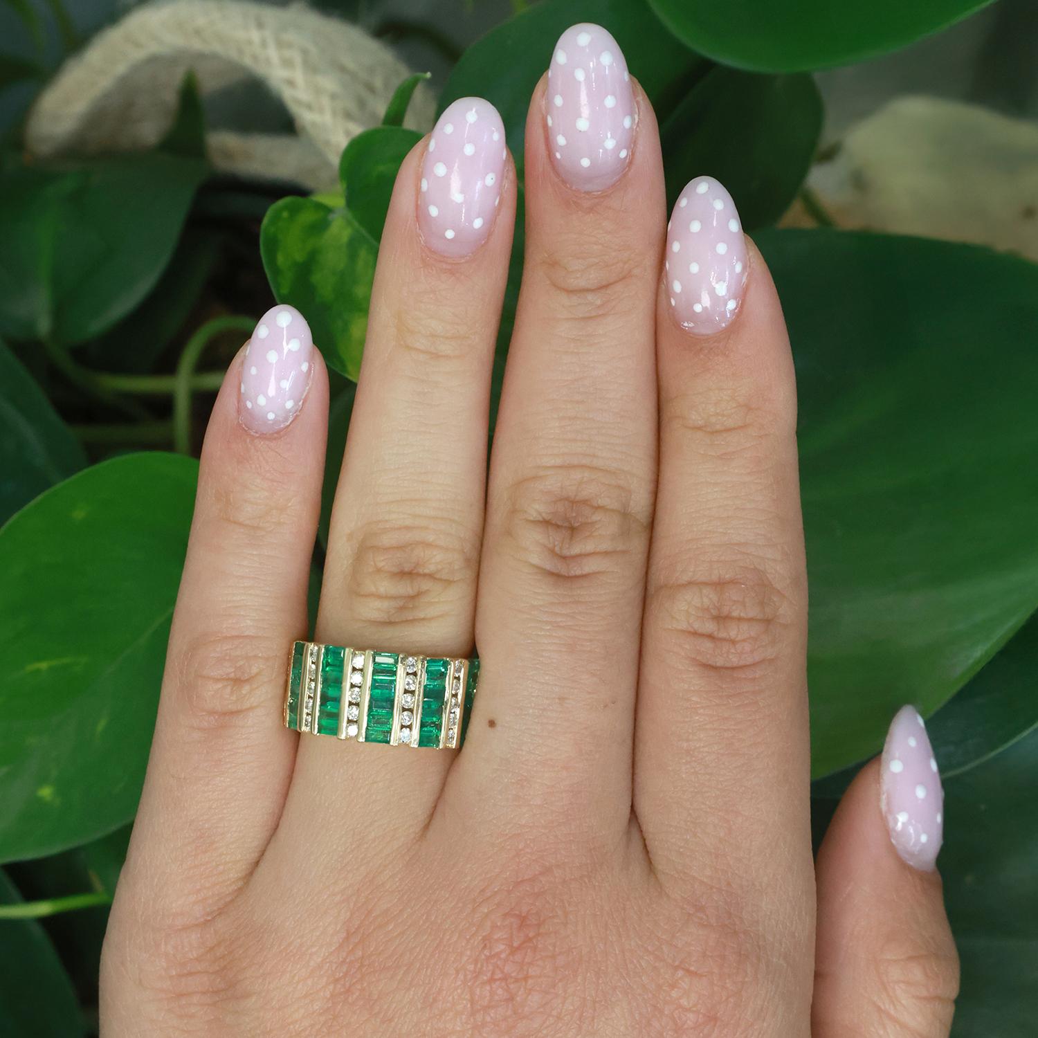Emerald Diamond Bar Wide Band Ring 14K Yellow Gold 1.40 CTW Channel Set Size 7.5