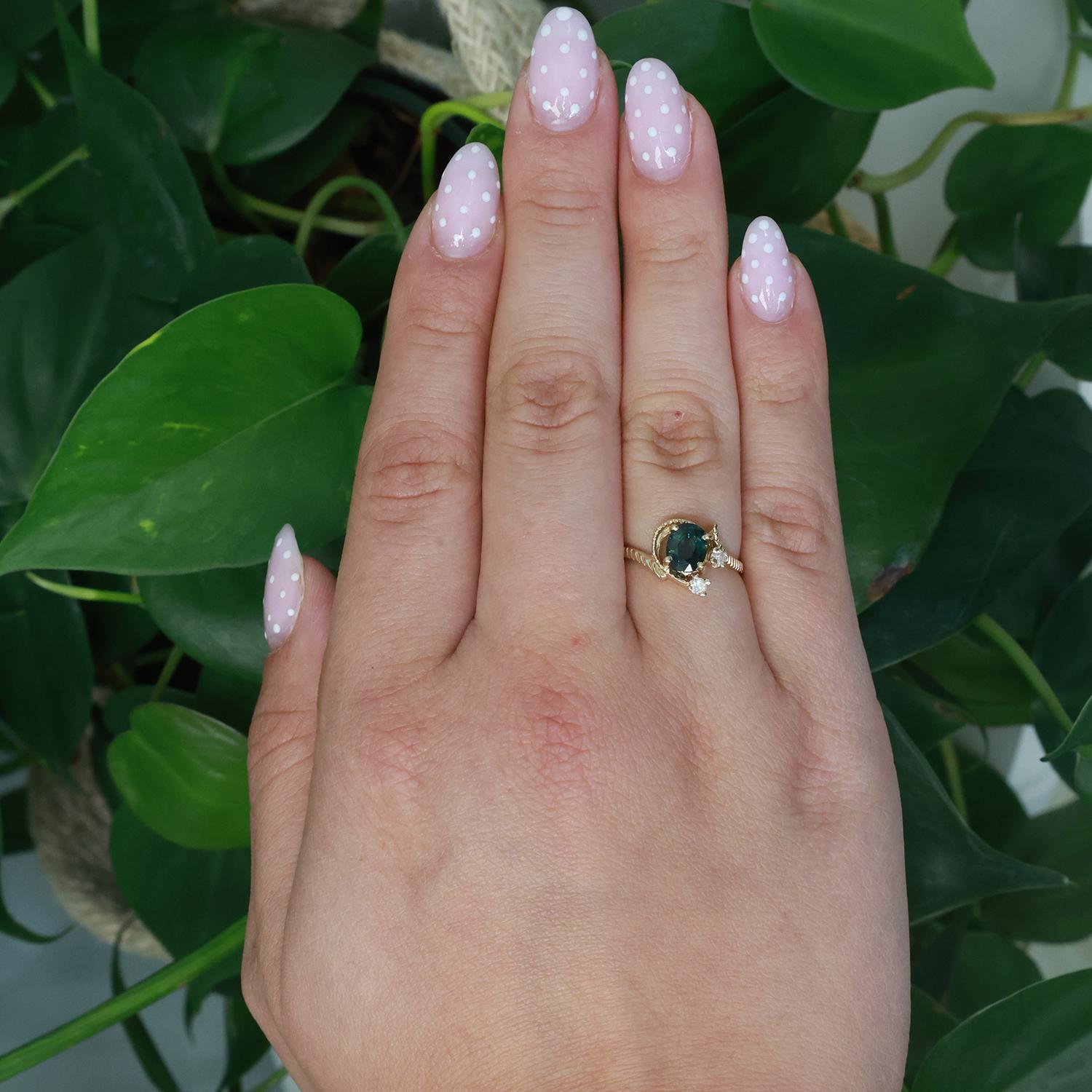Solitaire Green Sapphire Diamond Ring 14K Yellow Gold 1.05 CTW Size 5.75 Ladies