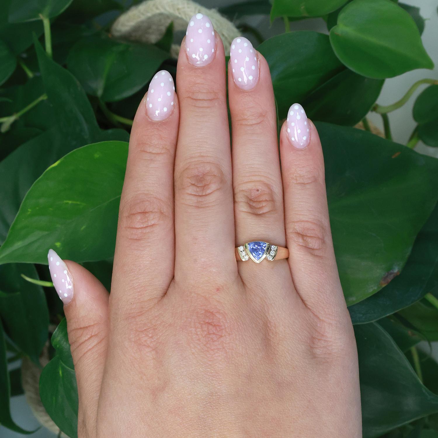 Trillion Cut Tanzanite Diamond Cocktail Ring 14K Yellow Gold 0.69 CTW Size 5.5