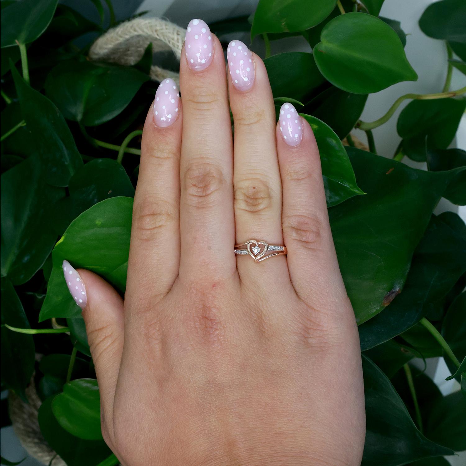 10K Rose Gold Open Heart Diamond Accent Ring 0.10 TW Size 7.25 Ladies Girls
