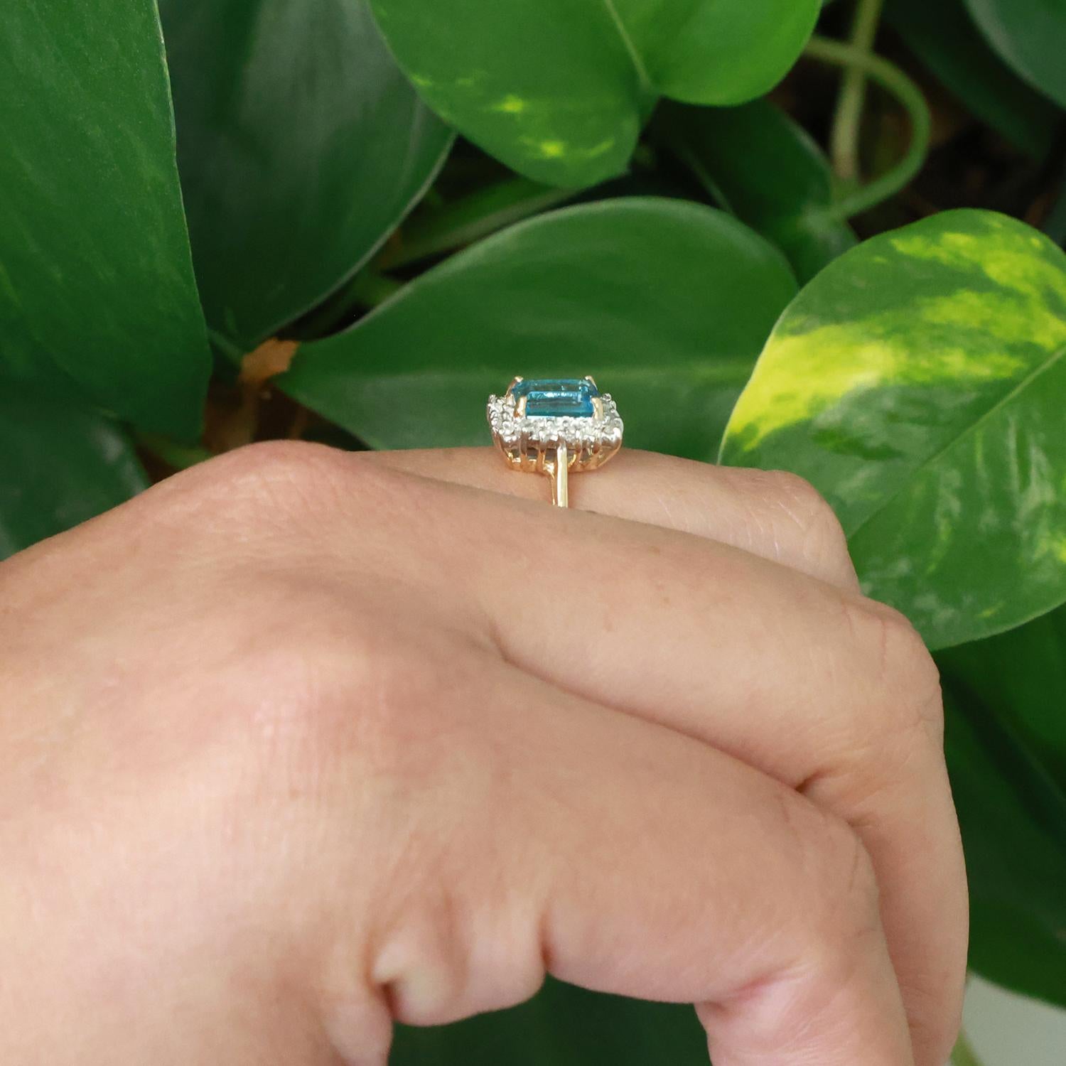 Blue Topaz Halo Diamond Ring 14K Gold 1.45 CTW Size 6.75 Ladies Estate