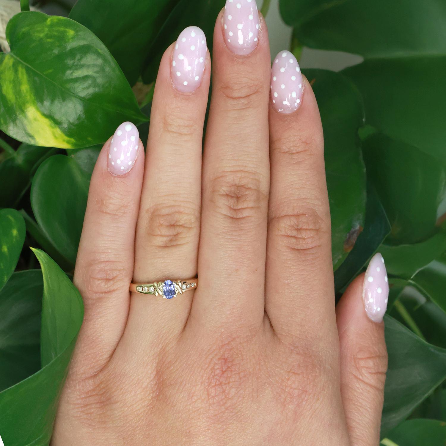 Tanzanite Diamond Cocktail Ring 14K Yellow Gold 0.33 CTW Size 6.5 Estate