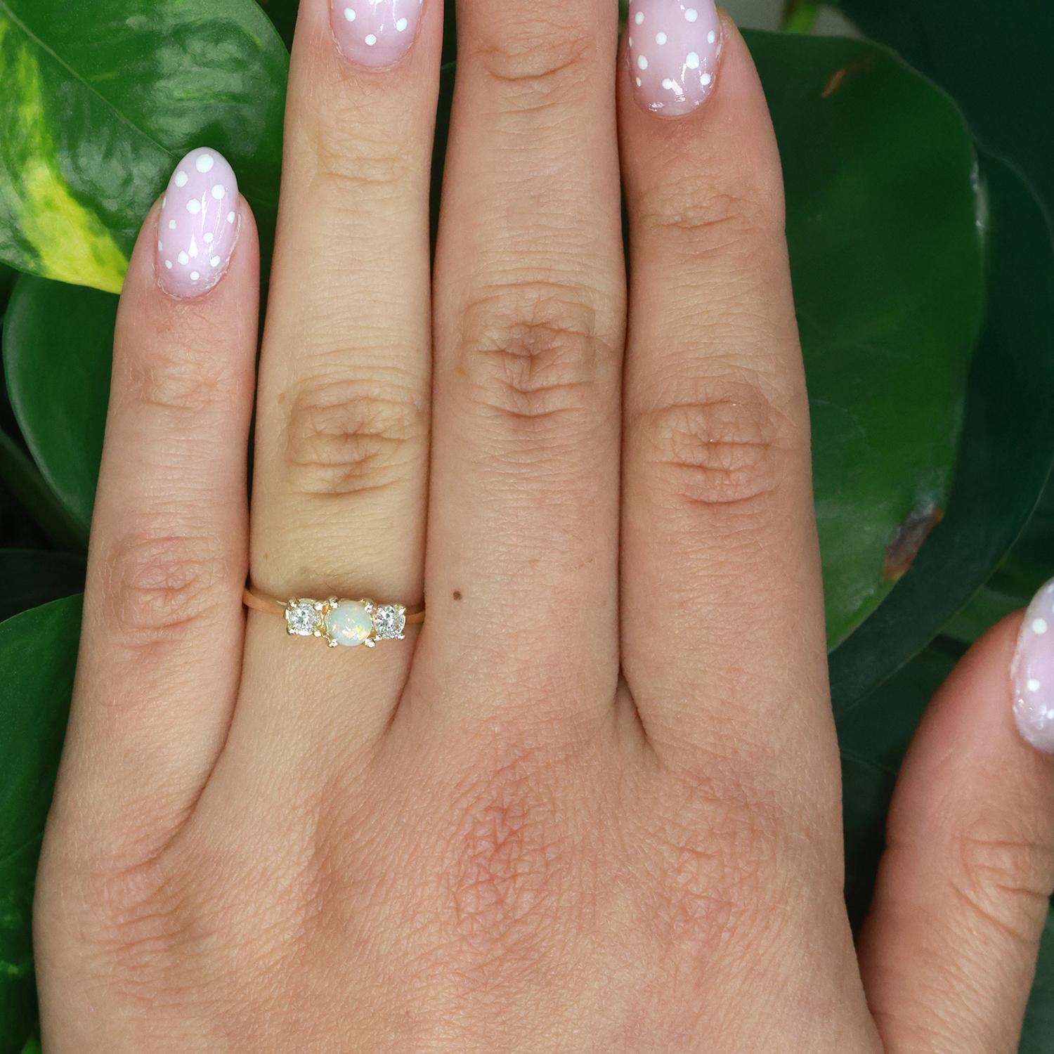 Opal Diamond Cocktail Ring 14K Yellow Gold 0.37 CTW Size 6.75 Ladies Estate