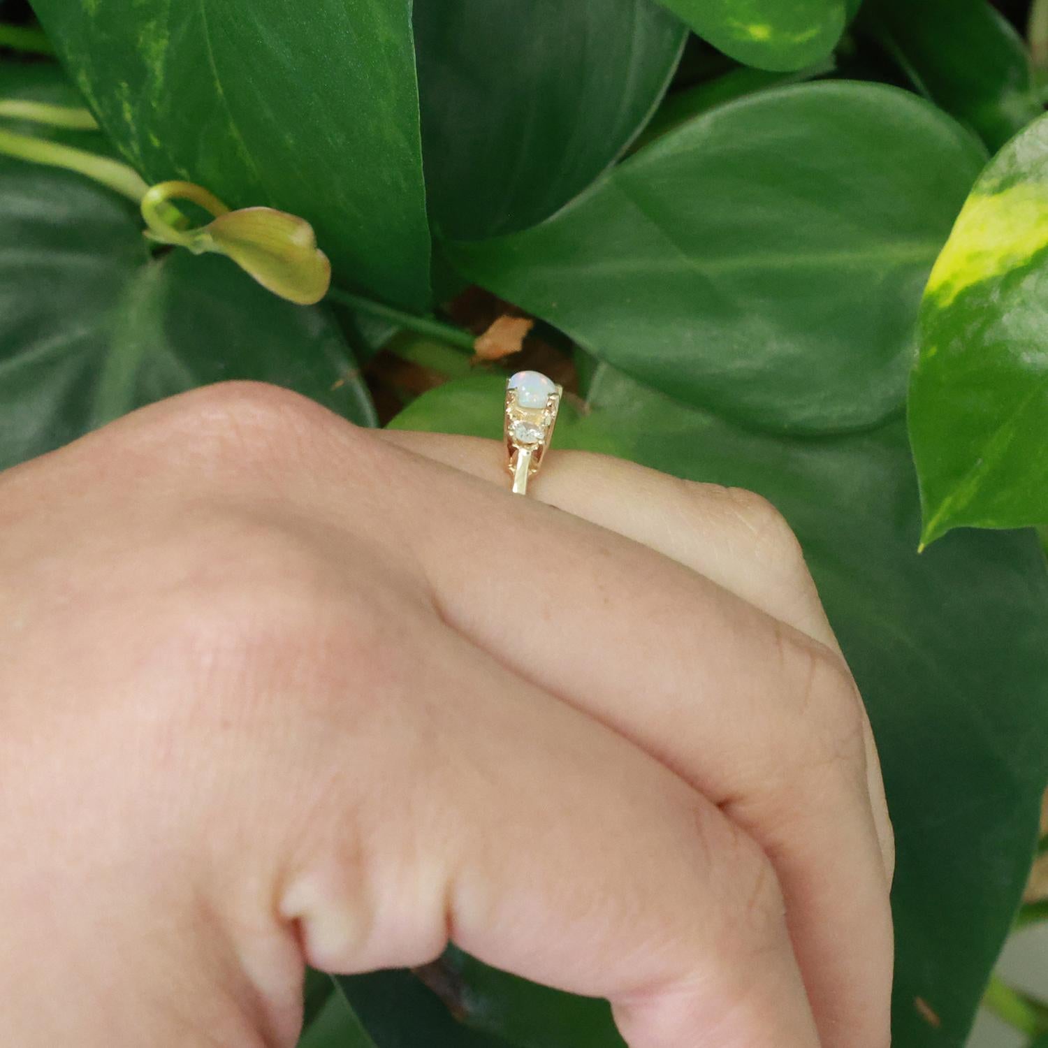 Opal Diamond Cocktail Ring 14K Yellow Gold 0.37 CTW Size 6.75 Ladies Estate