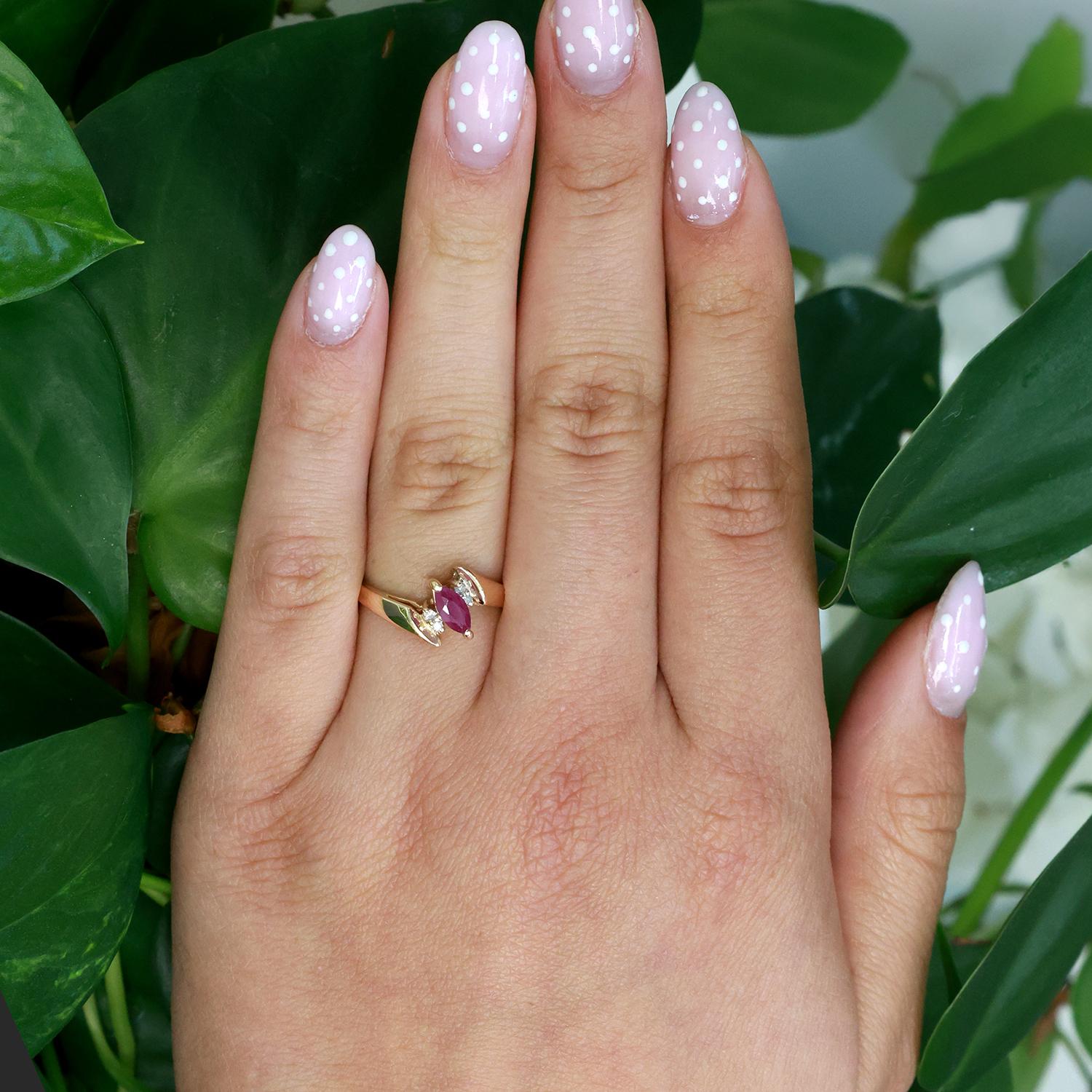 Ruby Solitaire Diamond Accent Cocktail Ring 14K Yellow Gold 0.34 CTW Size 6.25