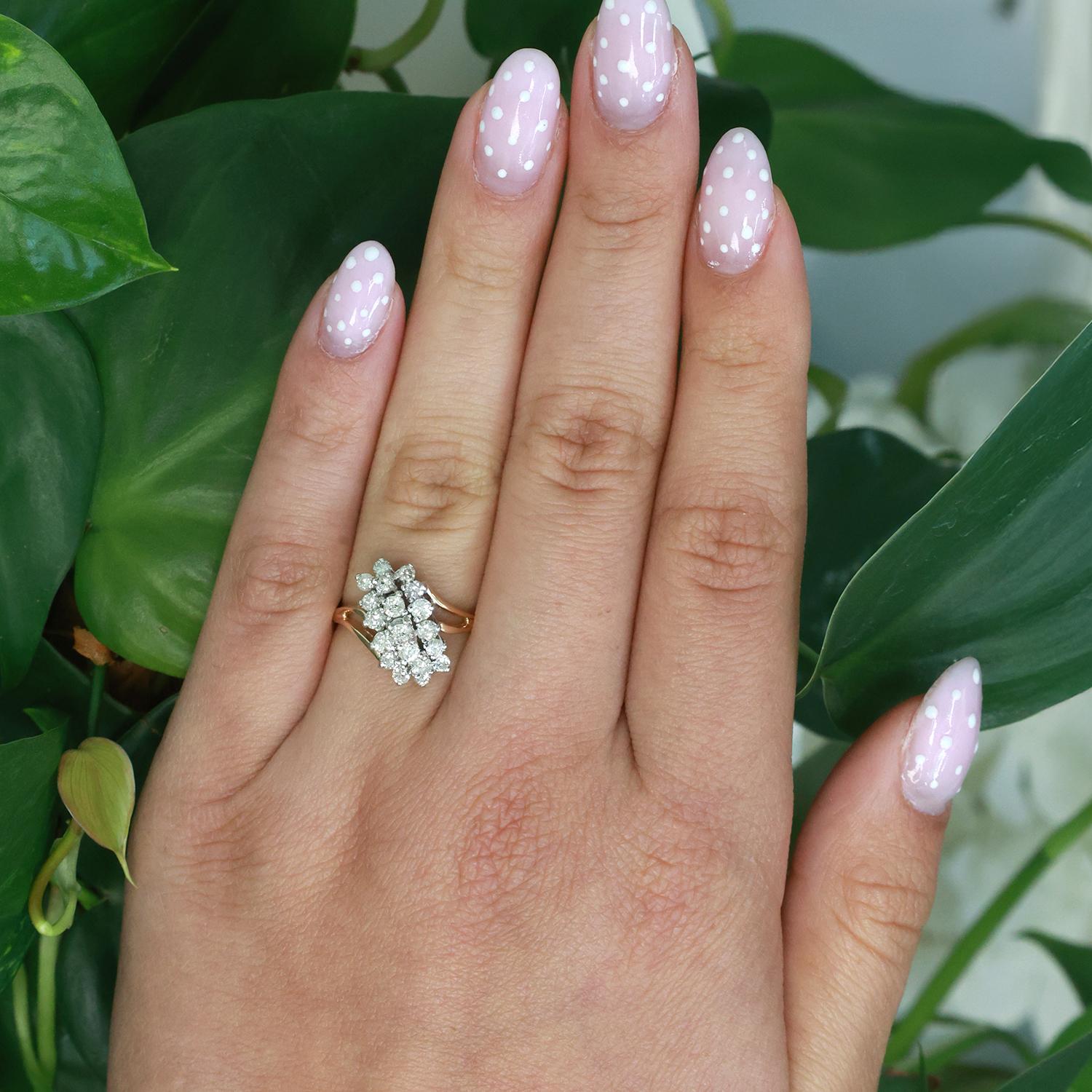 Cluster Diamond Cascade Ring 14K Gold 1.05 TW Size 6.75 Ladies Estate