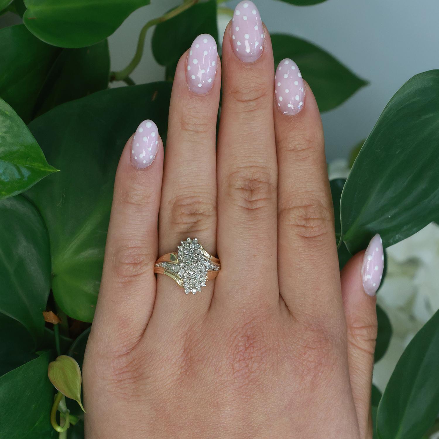Cluster Diamond Cascade Ring Cocktail 10K Gold 0.65 TW Size 6.75 Ladies Estate