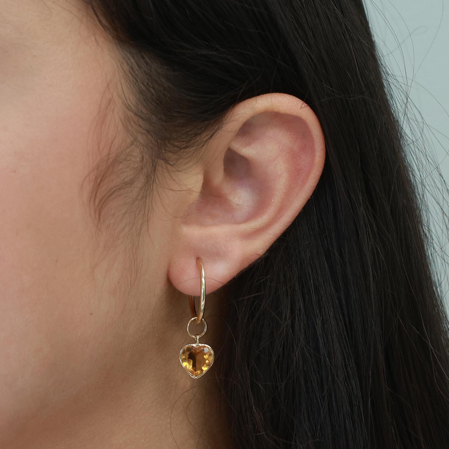 Citrine Heart Hoop Earring Attachments 14K Yellow Gold 5.02 CTW 0.65" Ladies