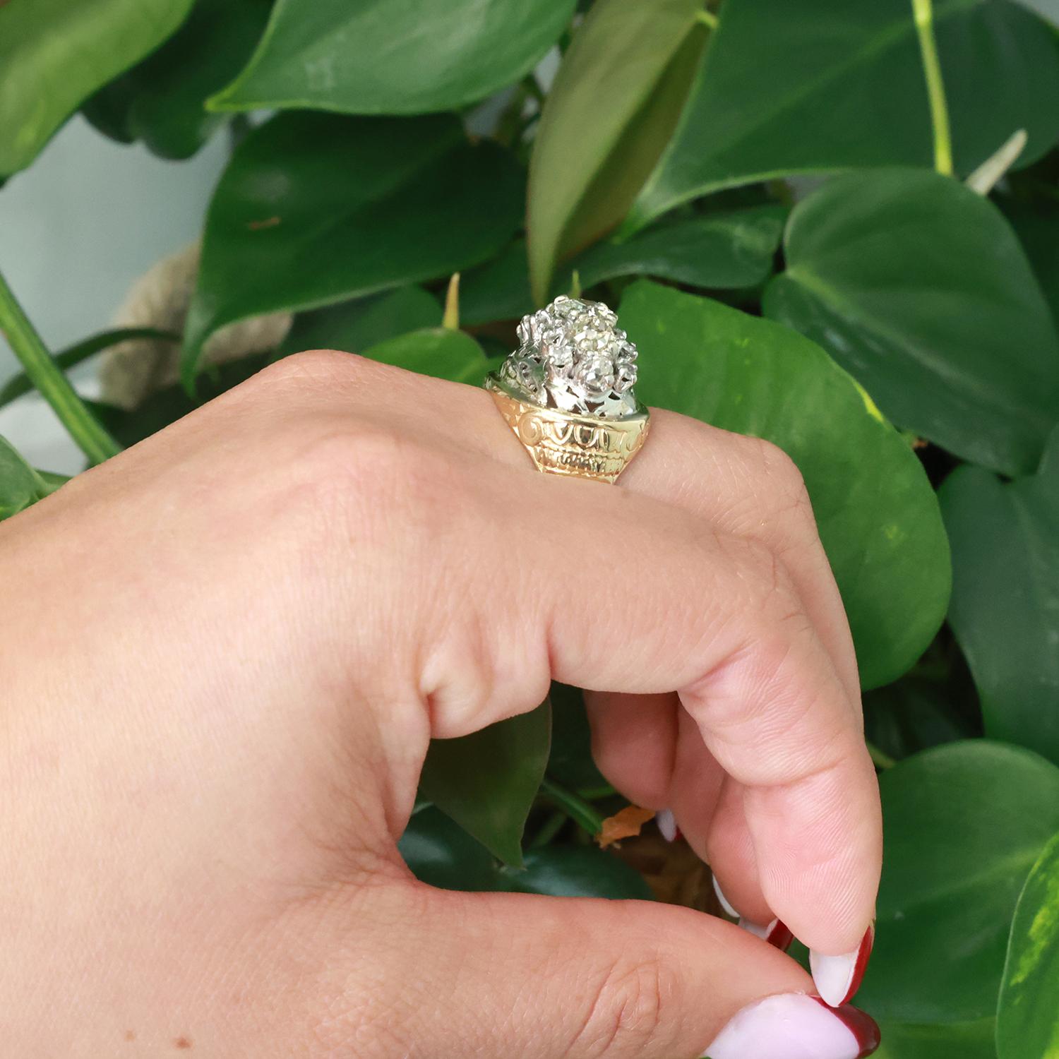 Old Euro Diamond Filigree Statement Ring Platinum 14K Gold 3.28 TW Size 9.25