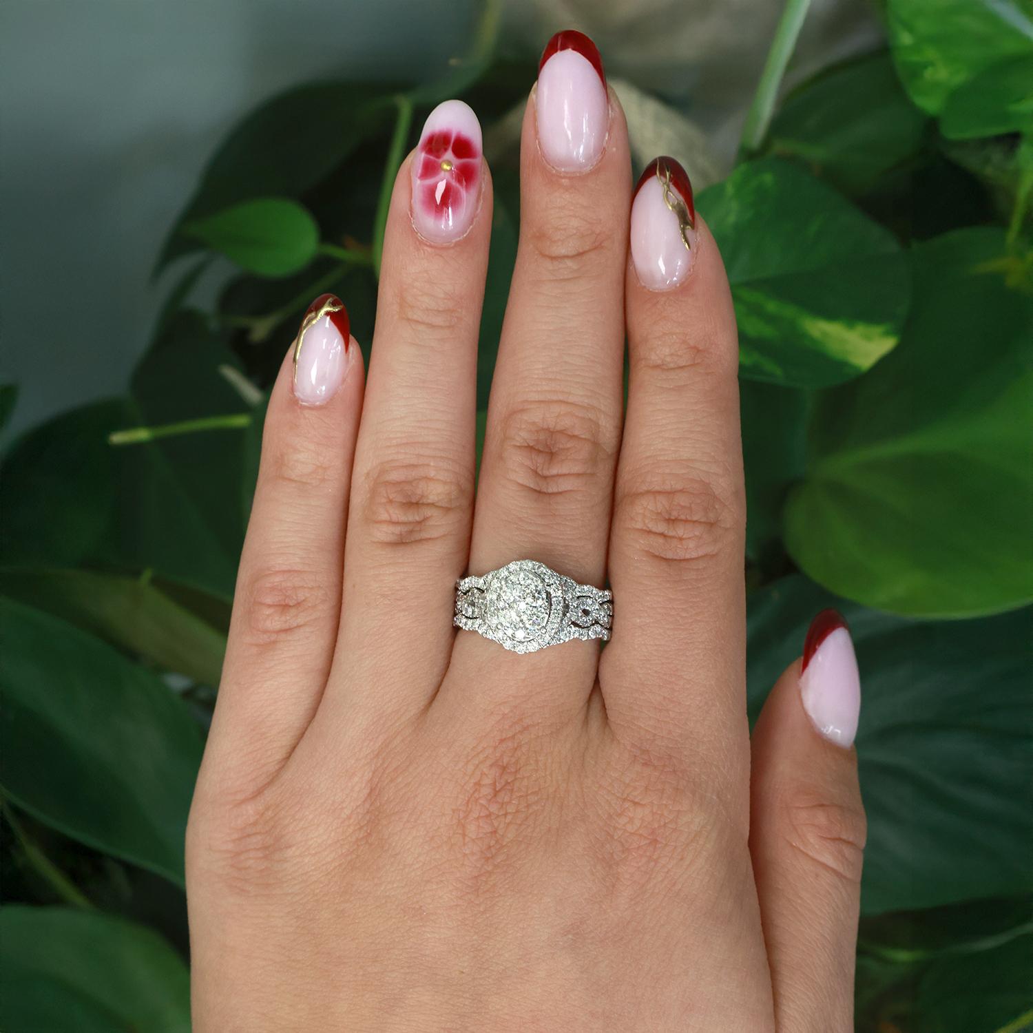 2.20 TW Cluster Diamond Oval Halo Ring 14K White Gold Size 9.75 Ladies Estate